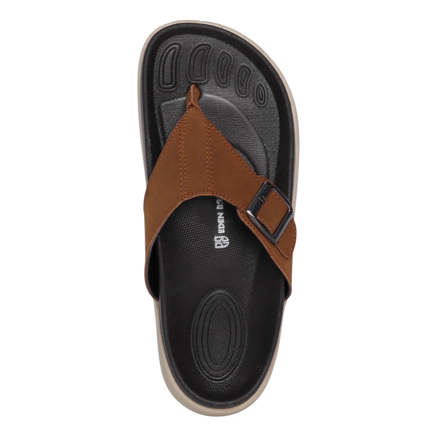 Men Tan Comfort Thong Sandals with Buckle Strap