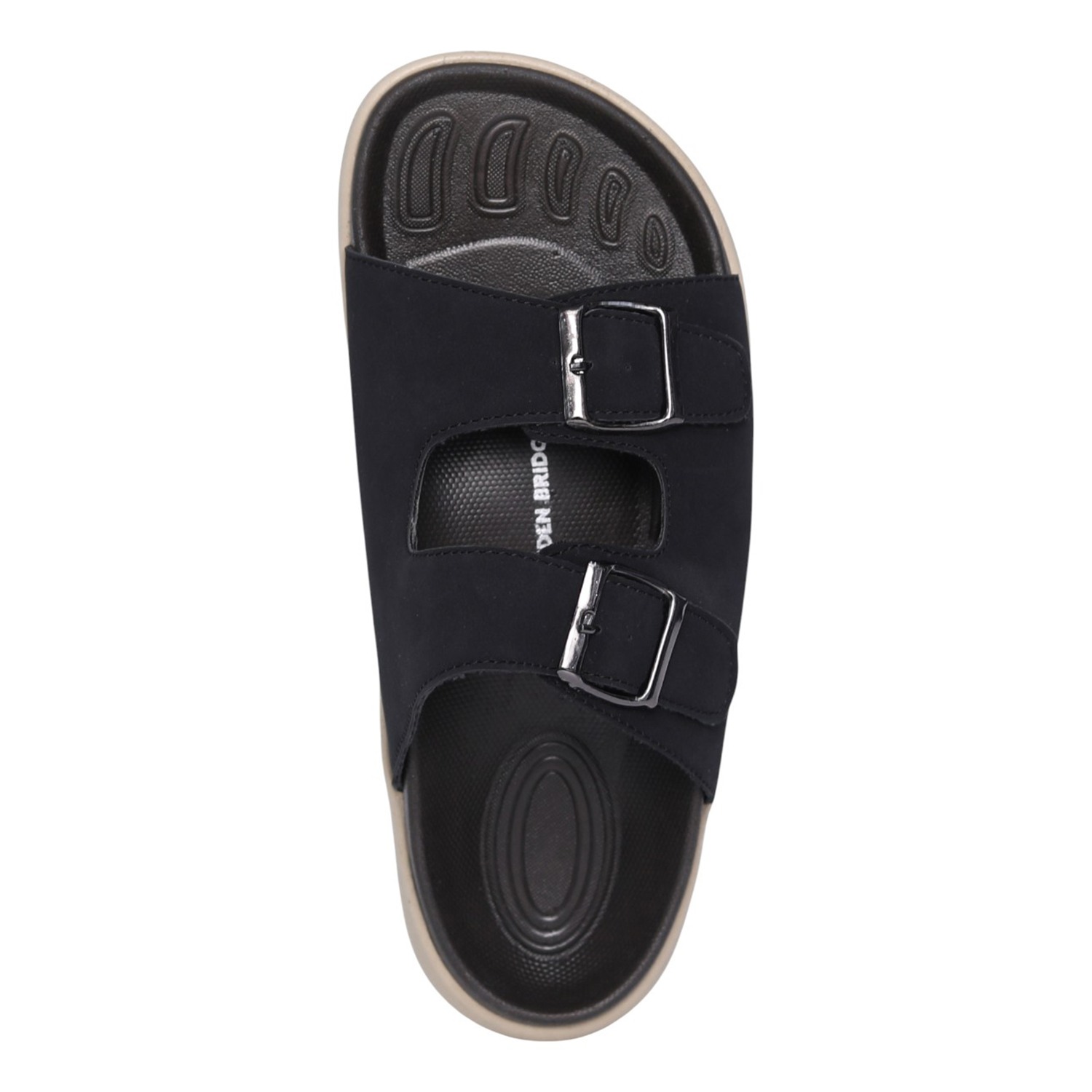Men Black Dual-Strap Buckle Slides