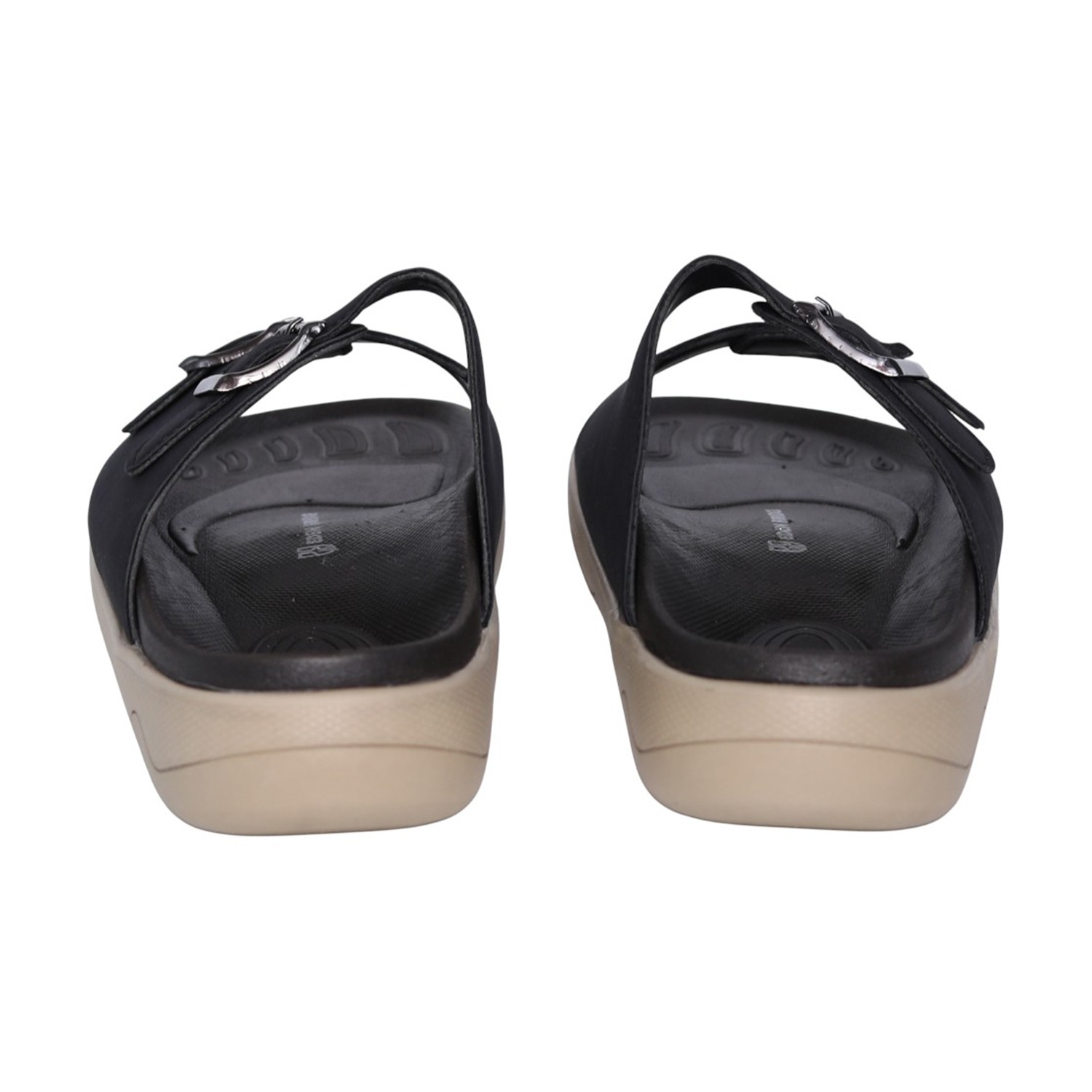 Men Black Dual-Strap Buckle Slides