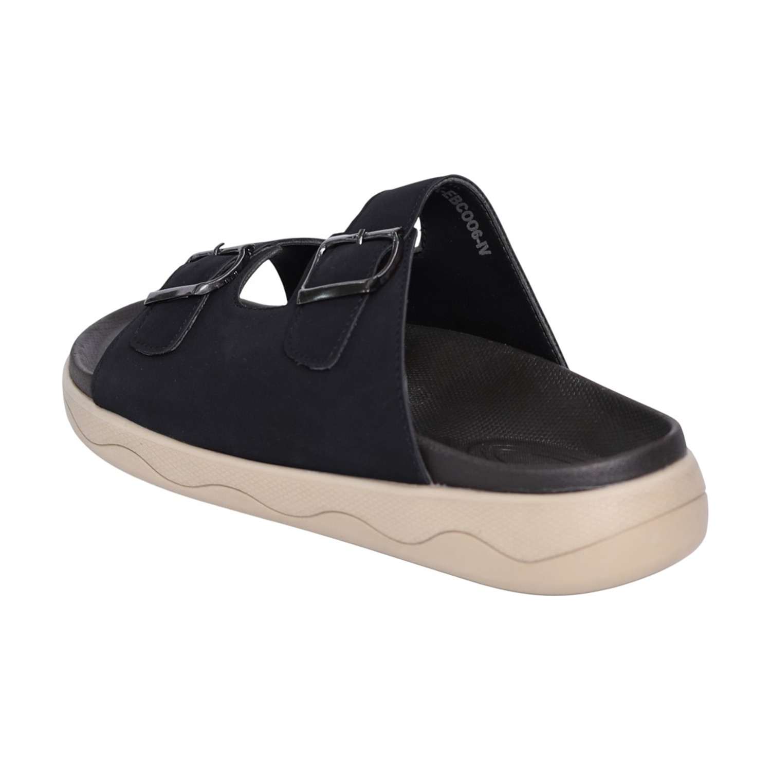 Men Black Dual-Strap Buckle Slides