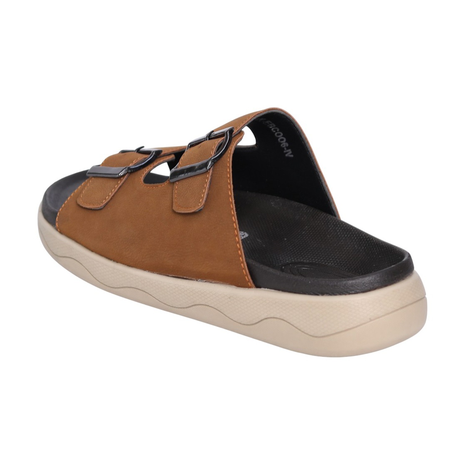 Men Tan Dual-Strap Buckle Slides