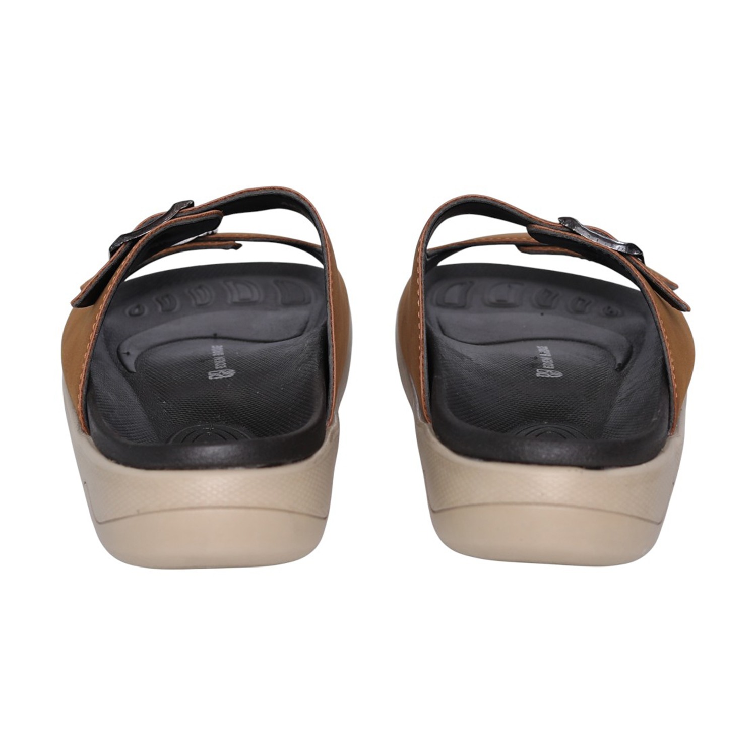 Men Tan Dual-Strap Buckle Slides