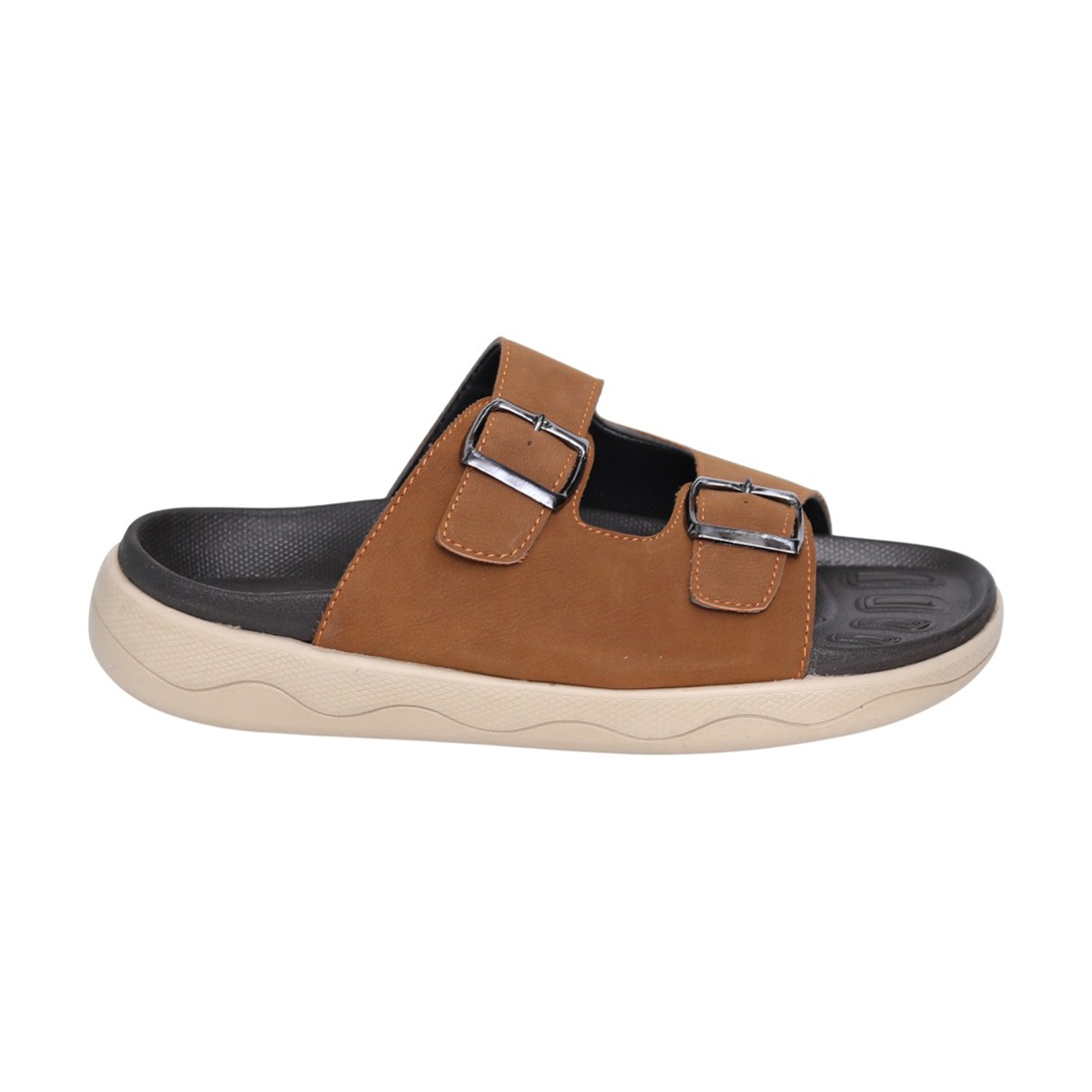 Men Tan Dual-Strap Buckle Slides