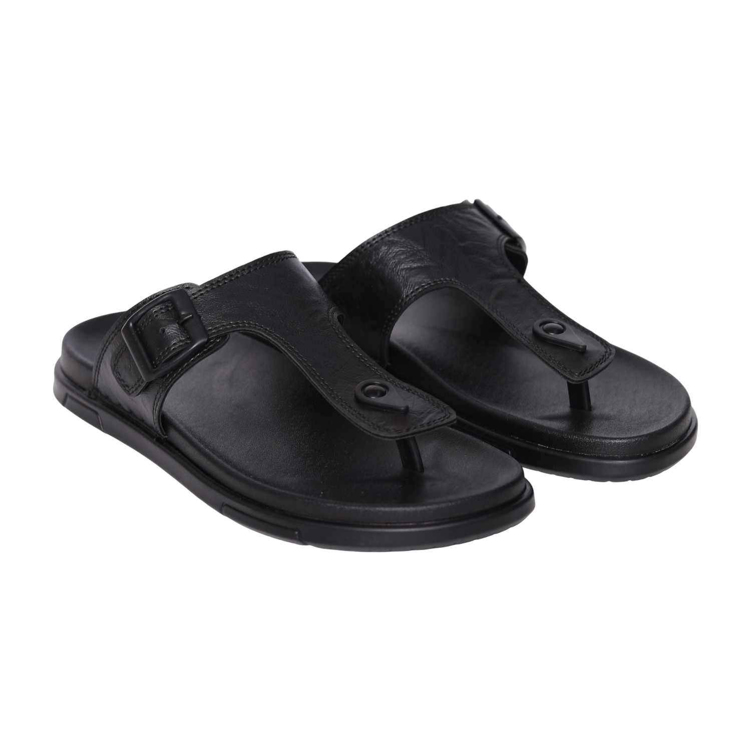 Men’s Comfortable Slip-On Black Sandals with Adjustable Buckle