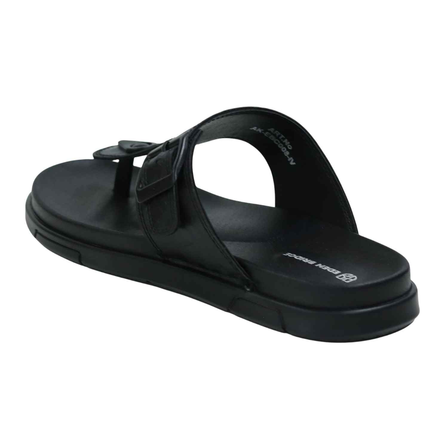 Men’s Comfortable Slip-On Black Sandals with Adjustable Buckle