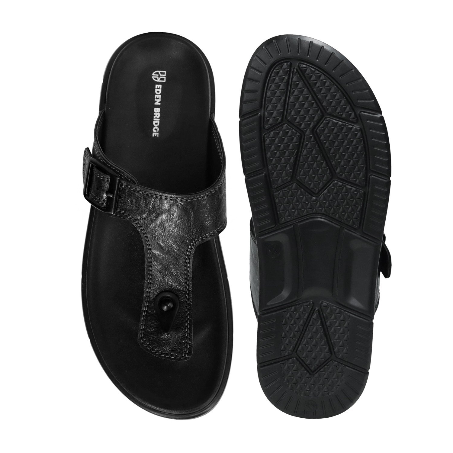 Men’s Comfortable Slip-On Black Sandals with Adjustable Buckle