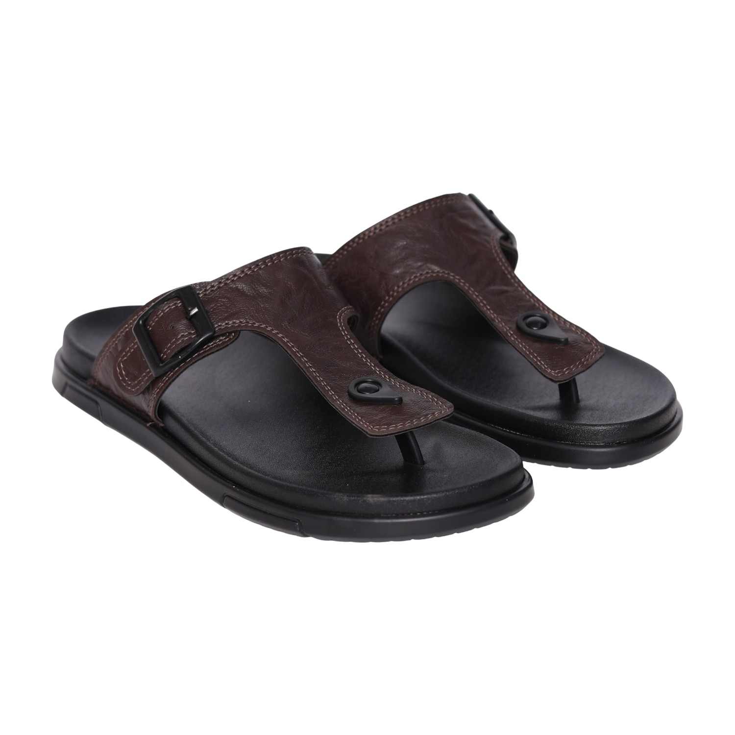 Men’s Comfortable Slip-On Brown Sandals with Adjustable Buckle