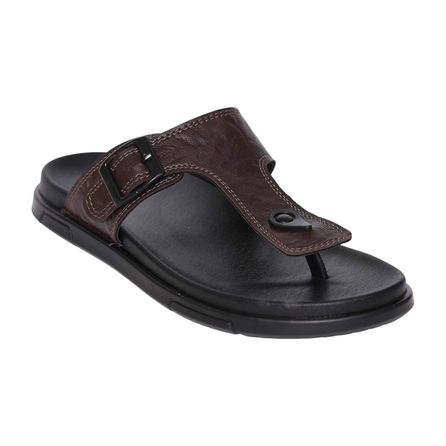 Men’s Comfortable Slip-On Brown Sandals with Adjustable Buckle