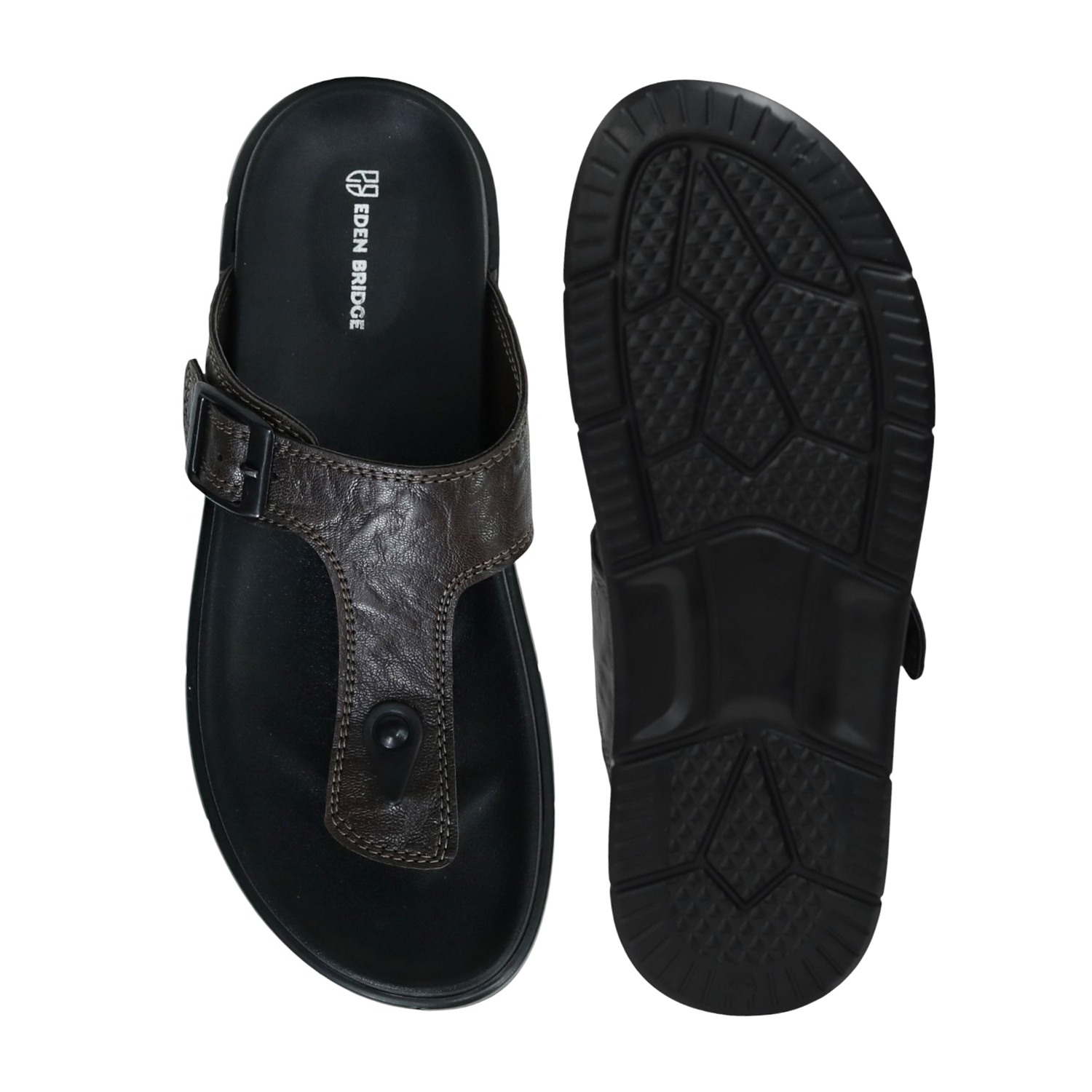 Men’s Comfortable Slip-On Brown Sandals with Adjustable Buckle