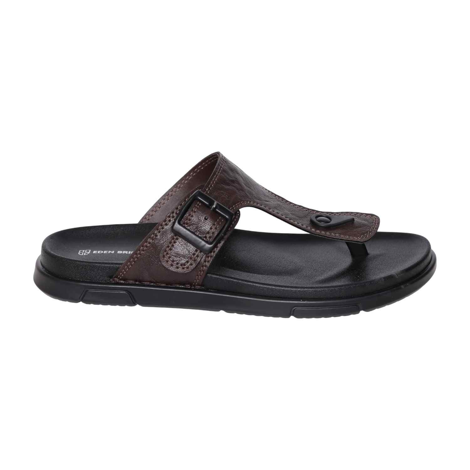 Men’s Comfortable Slip-On Brown Sandals with Adjustable Buckle