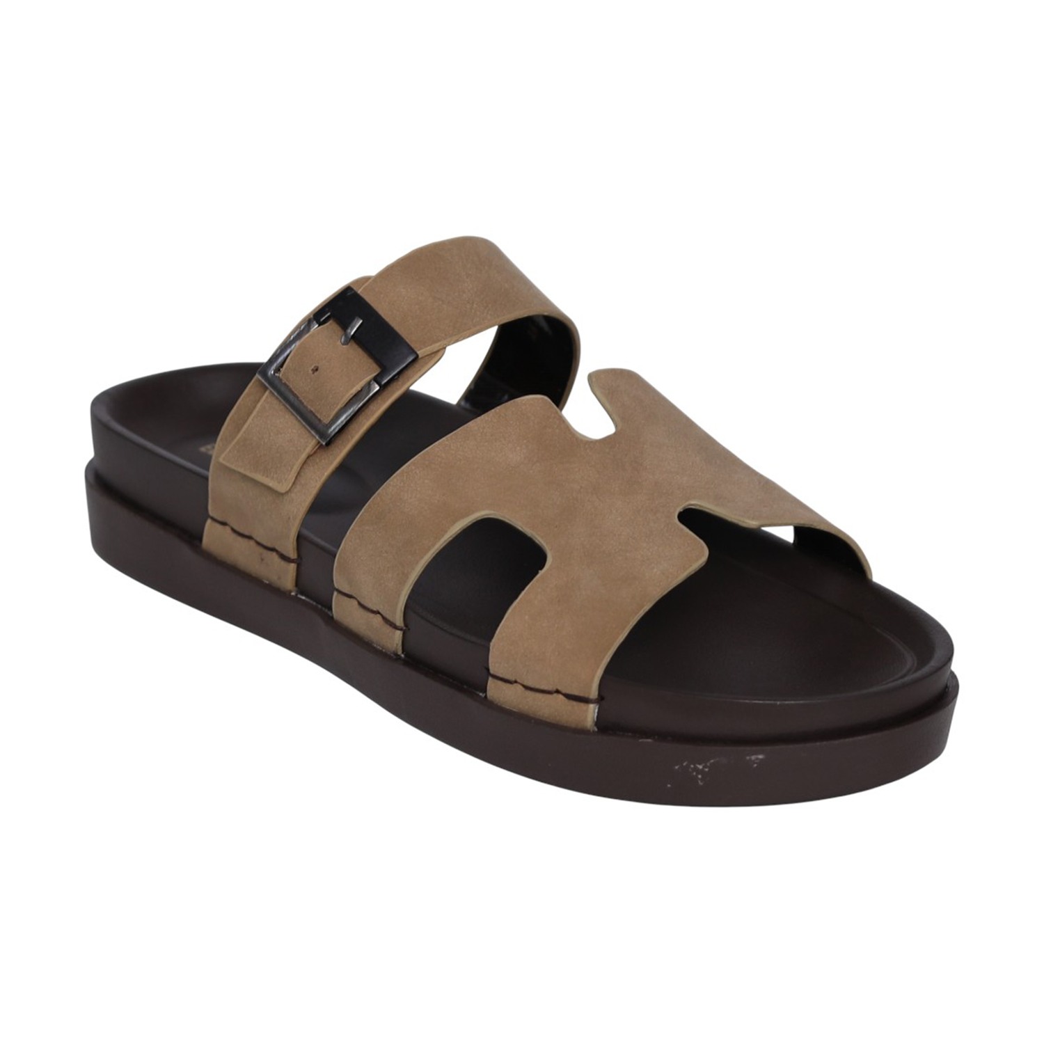 Men Beige H-Strap Casual Slides