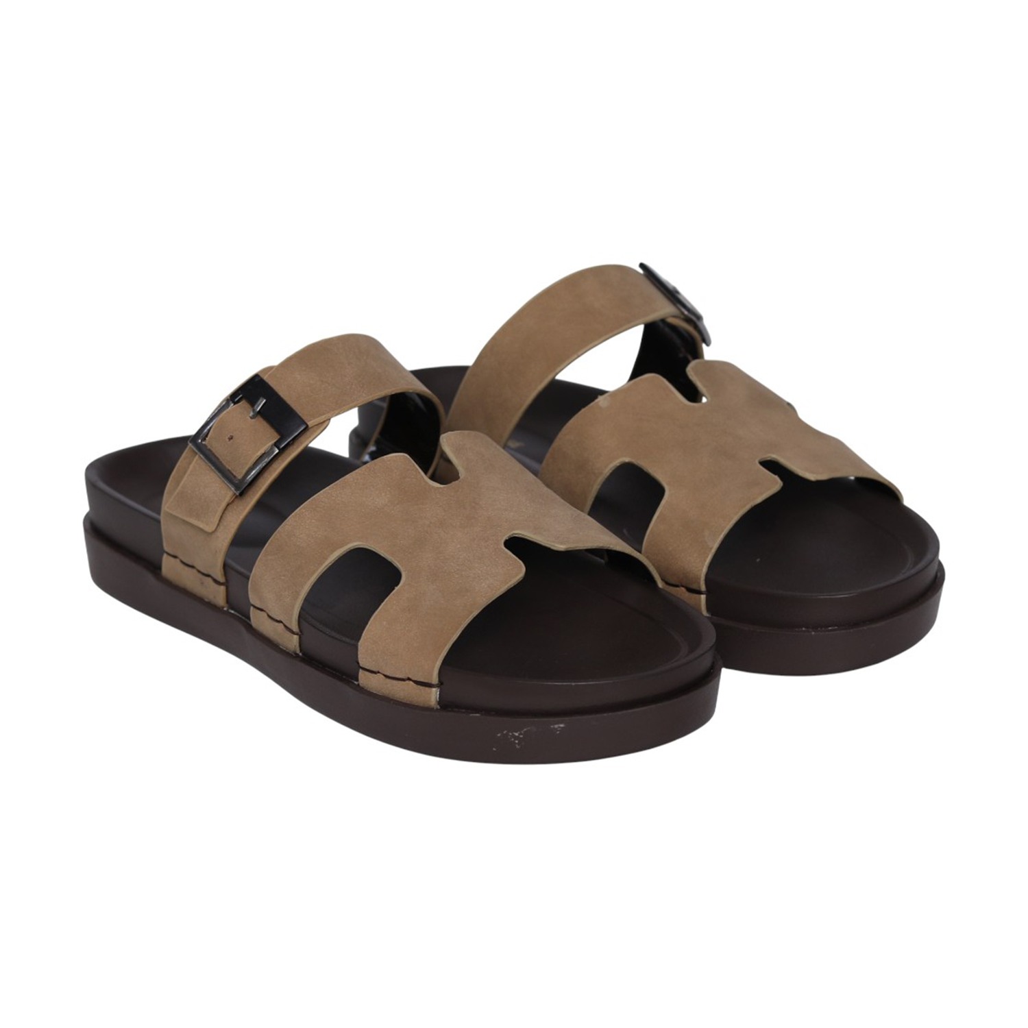 Men Beige H-Strap Casual Slides