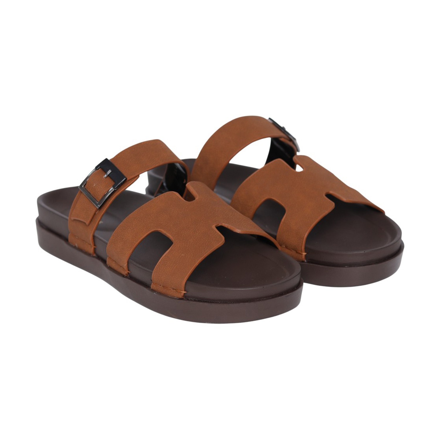 Men Tan H-Strap Casual Slides