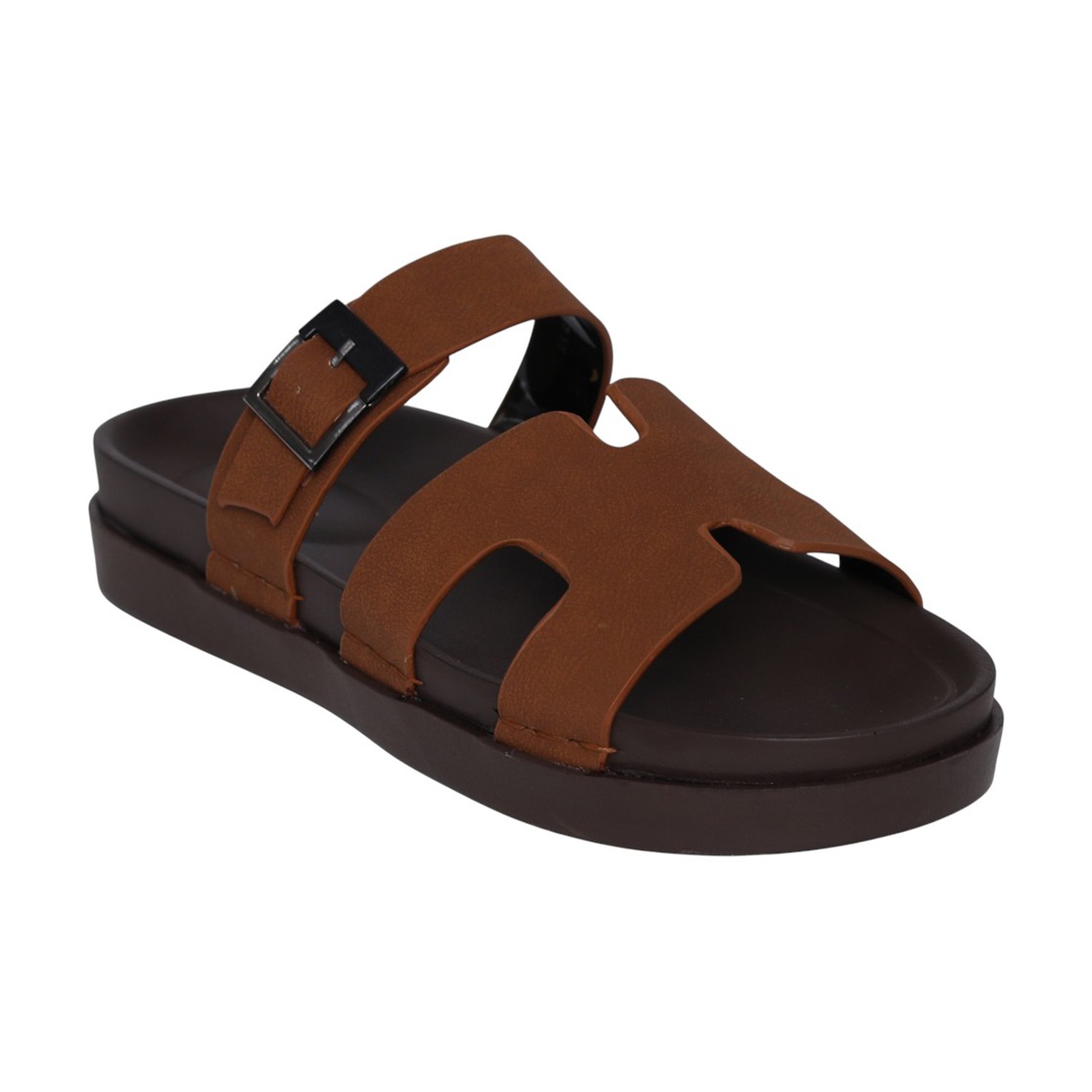 Men Tan H-Strap Casual Slides