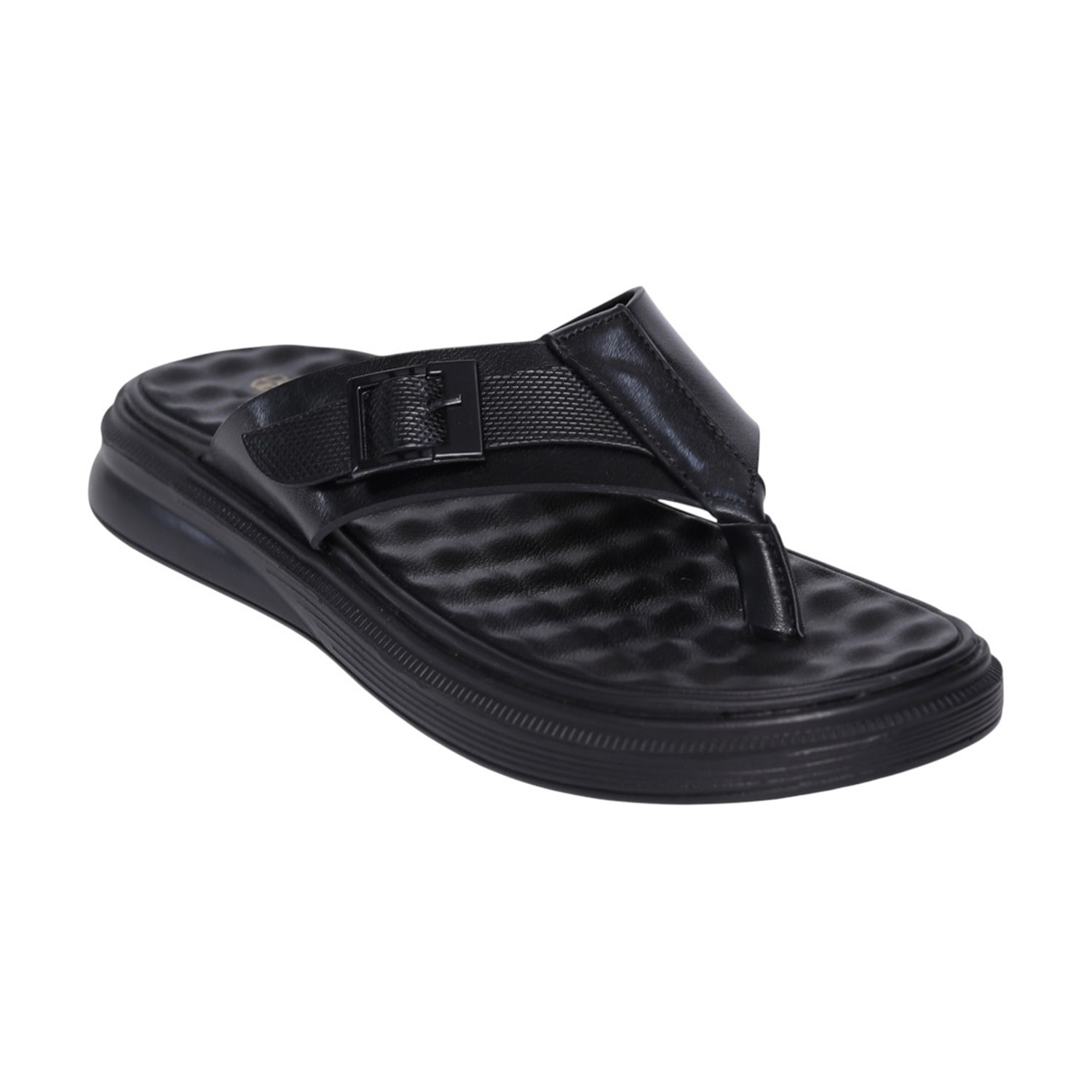 Men Black Metro Buckle Comfort Sandals