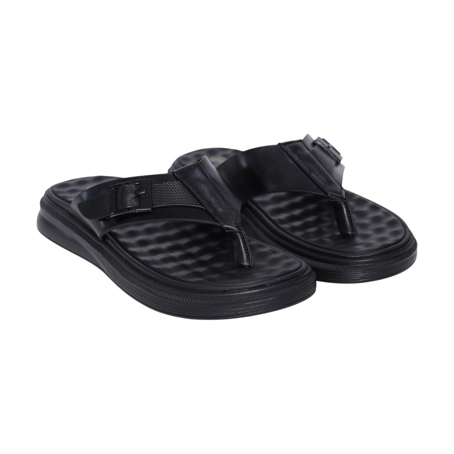 Men Black Metro Buckle Comfort Sandals
