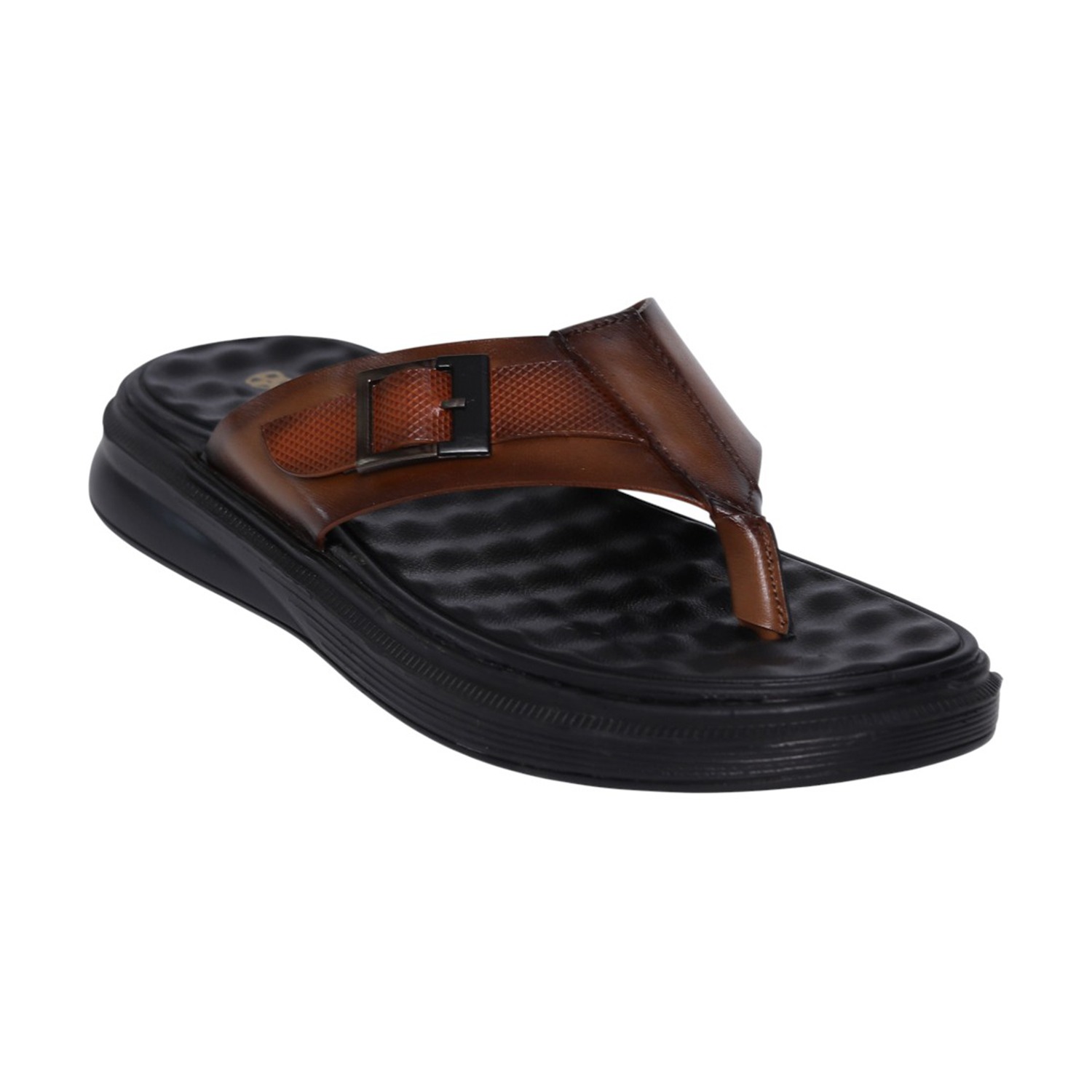 Men Tan Metro Buckle Comfort Sandals