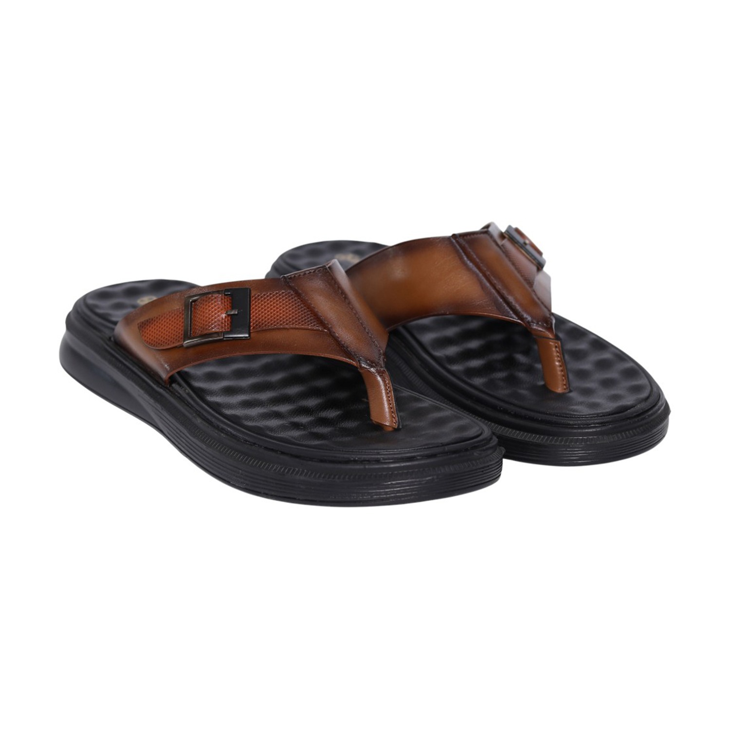 Men Tan Metro Buckle Comfort Sandals
