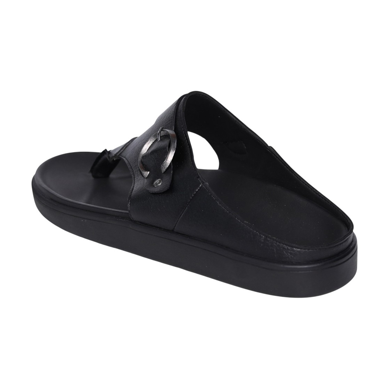 Men Black Leather Comfort Toe-Post Sandals