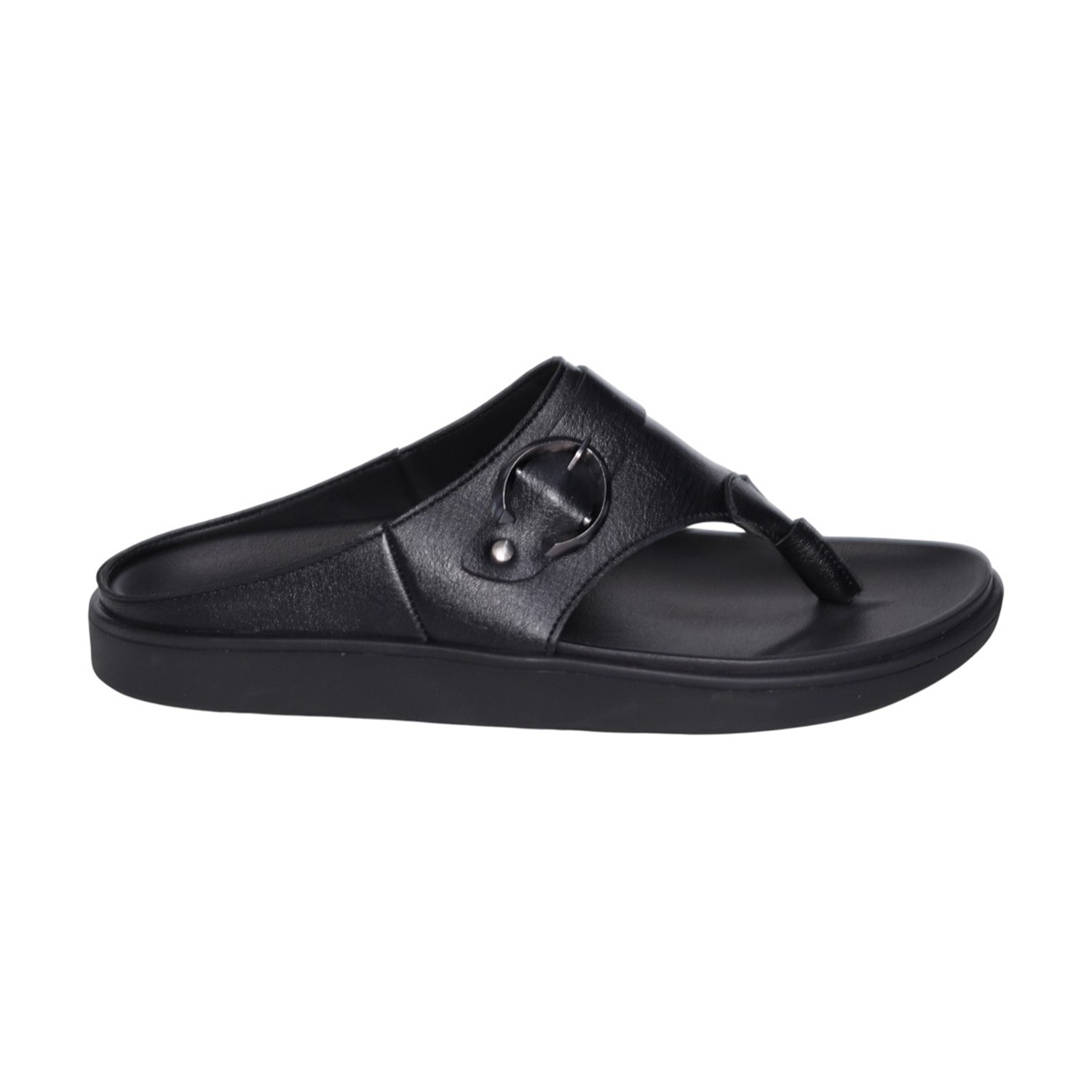 Men Black Leather Comfort Toe-Post Sandals