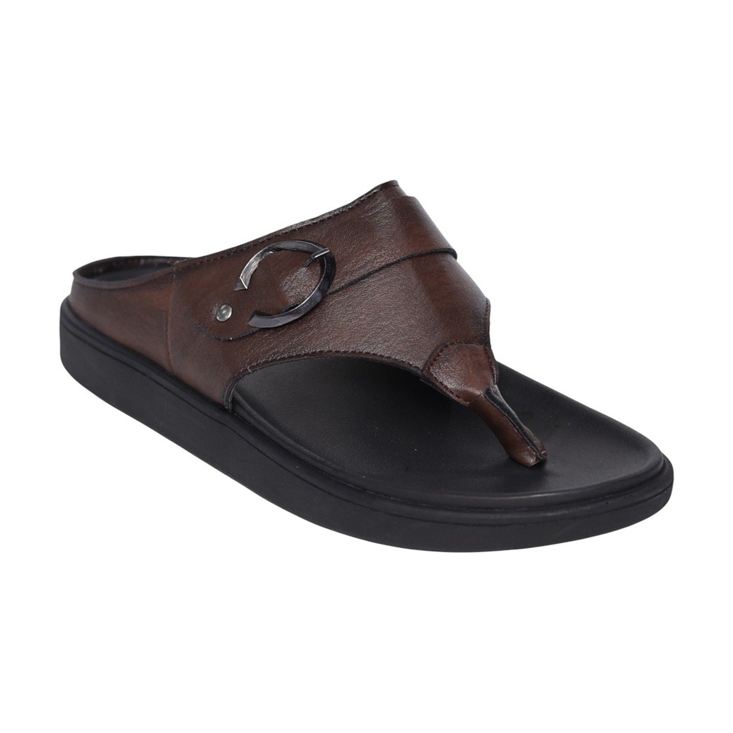 Men Brown Leather Comfort Toe-Post Sandals