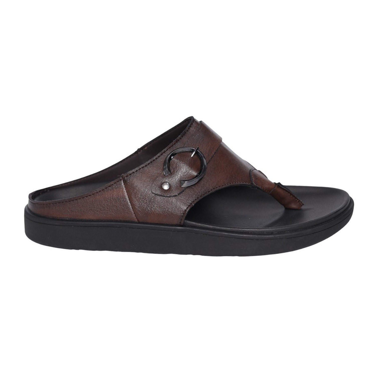 Men Brown Leather Comfort Toe-Post Sandals