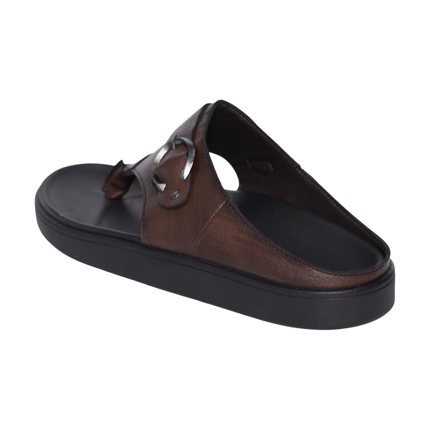 Men Brown Leather Comfort Toe-Post Sandals