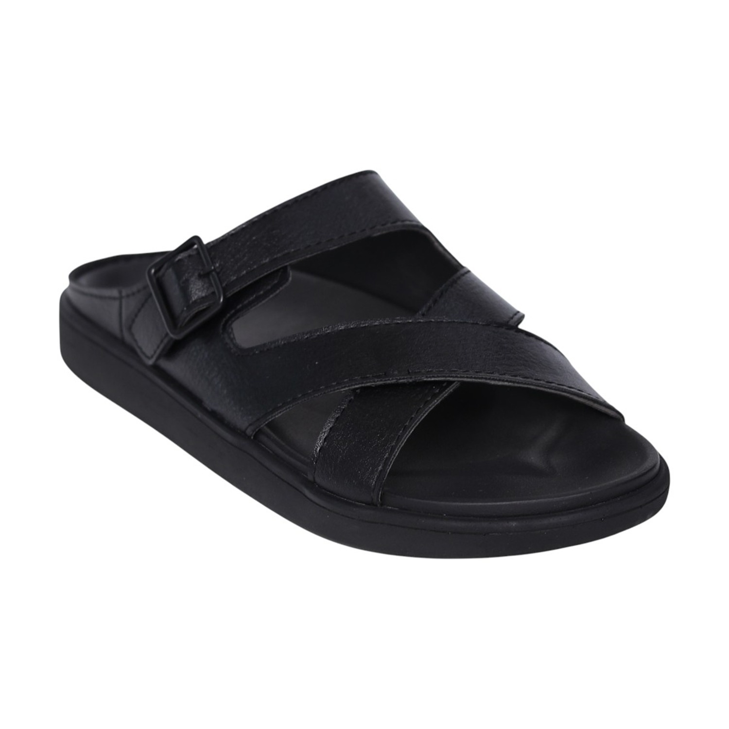 Men's Black Cross-Strap Comfort Sandals