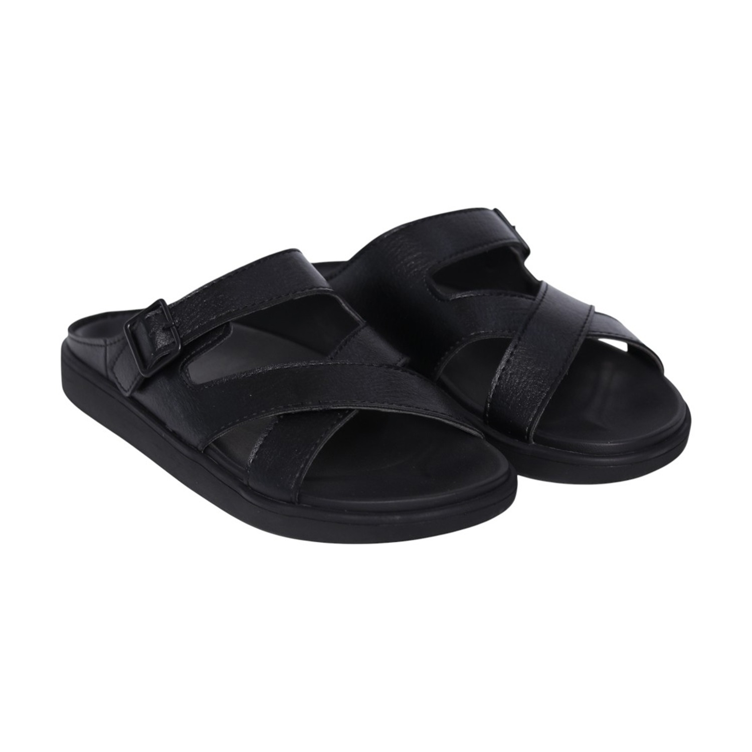 Men's Black Cross-Strap Comfort Sandals