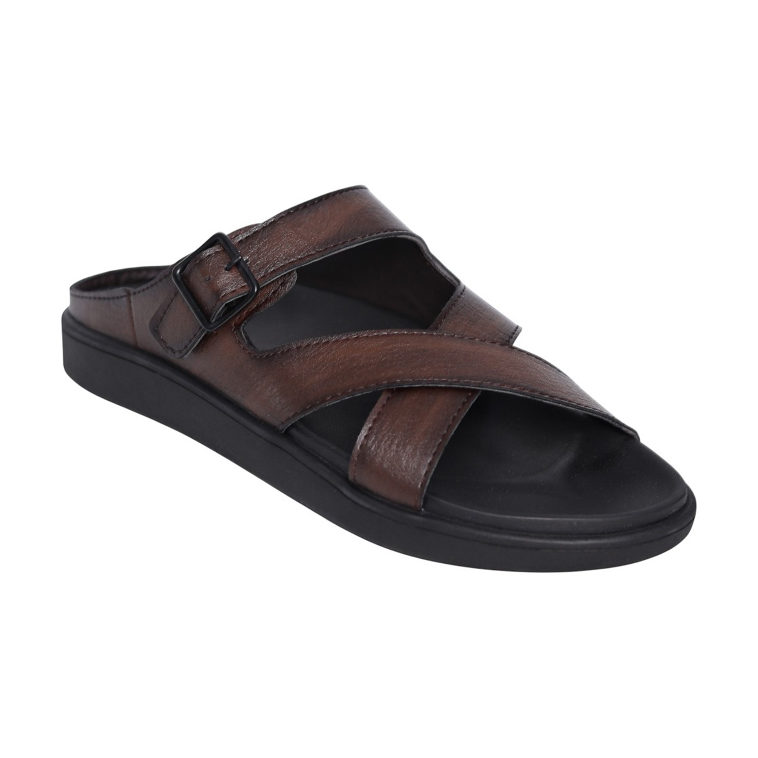 Men's Brown Cross-Strap Comfort Sandals