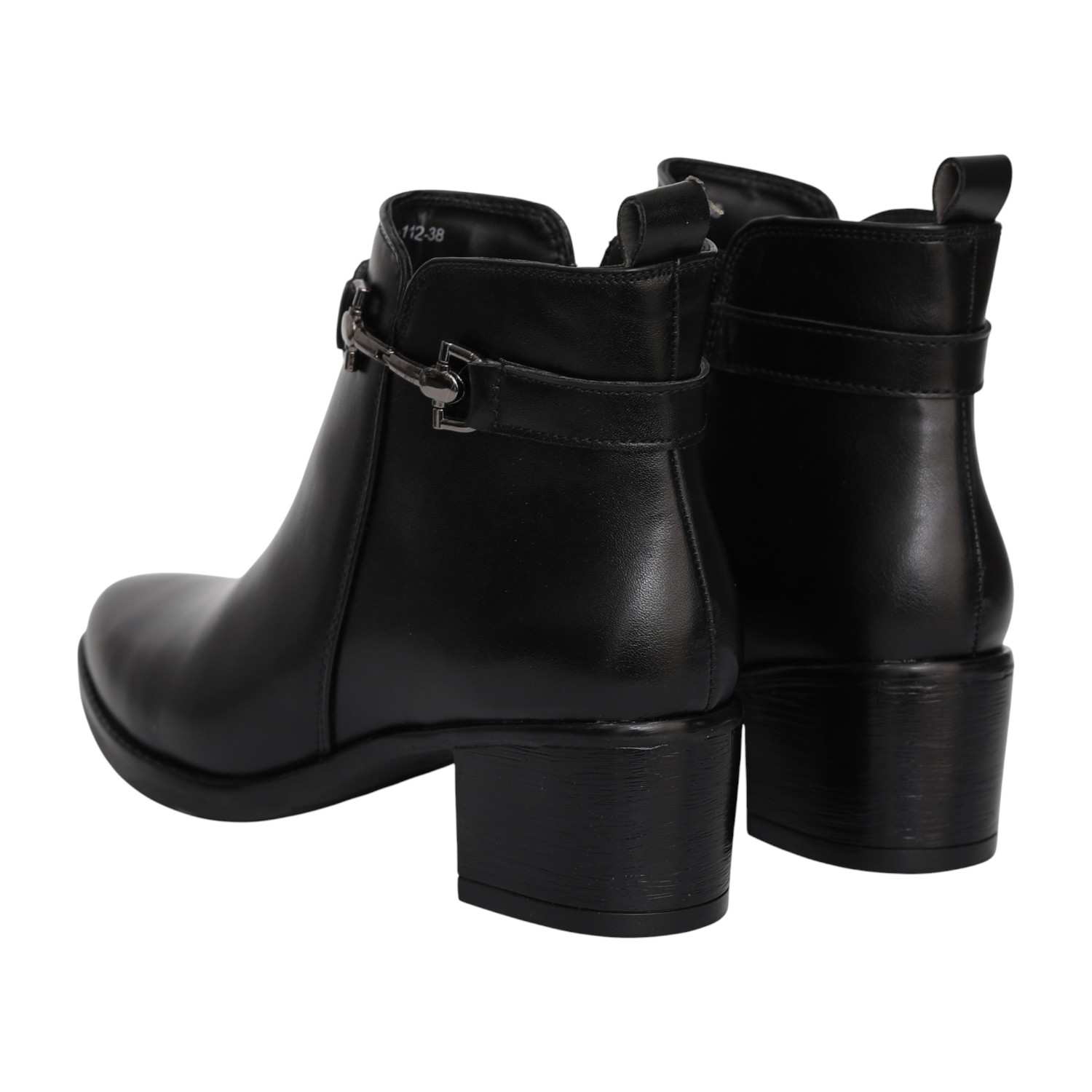 Women Black Ankle Boots with Block Heel & Buckle Detail