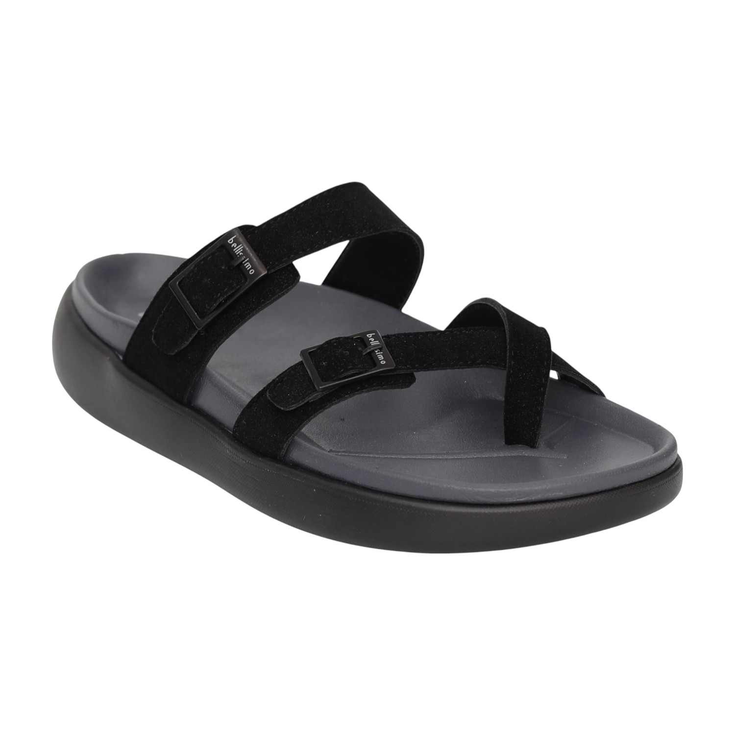 Men Black Clean-Design Buckle Casual Sandals