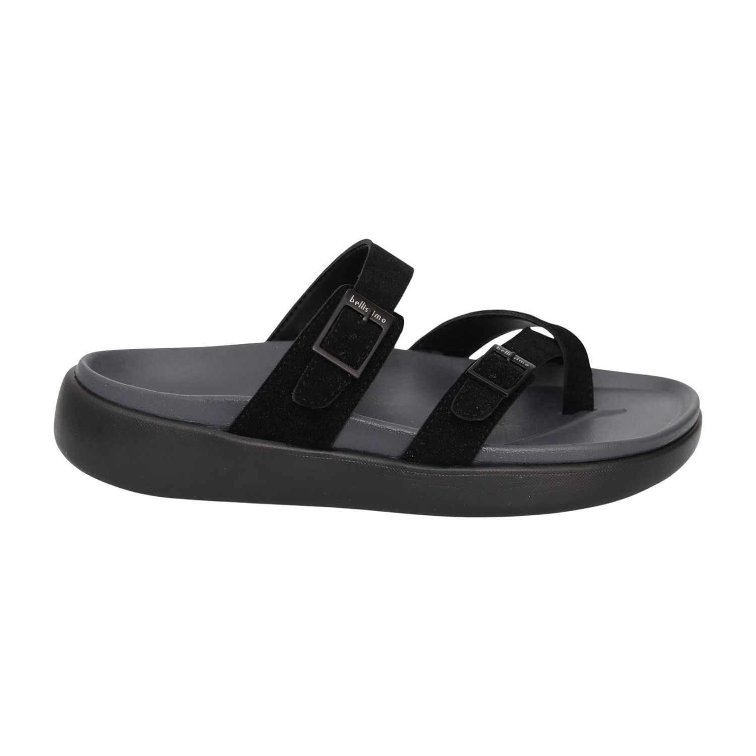 Men Black Clean-Design Buckle Casual Sandals