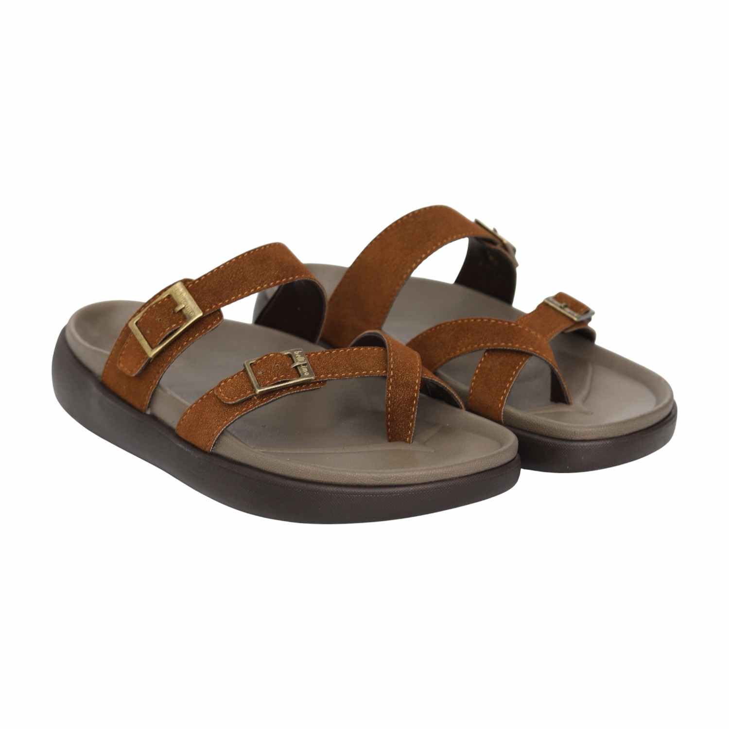 Men Tan Clean-Design Buckle Casual Sandals