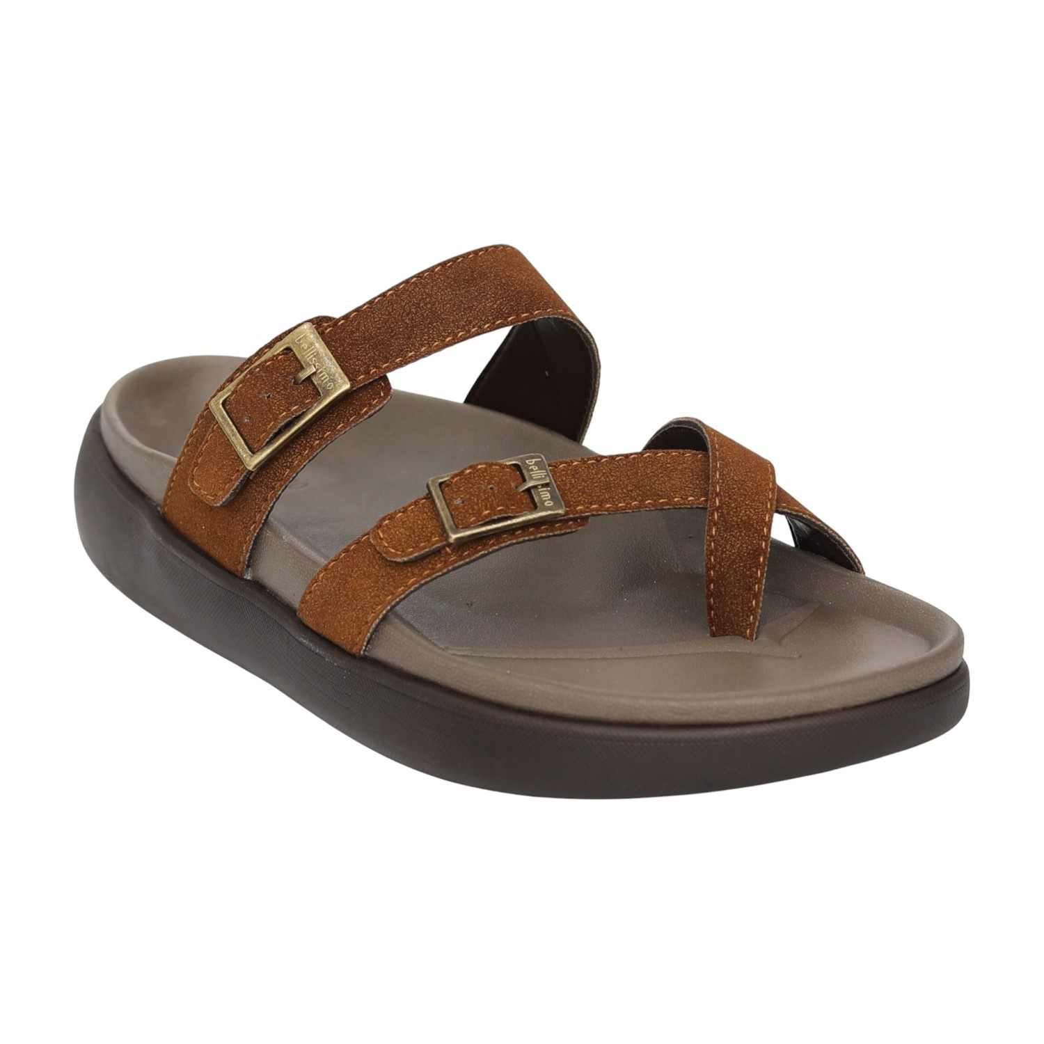 Men Tan Clean-Design Buckle Casual Sandals