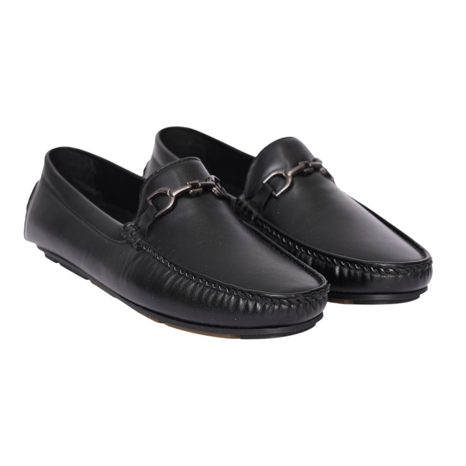 Men Black Metal Bit Driving Loafers