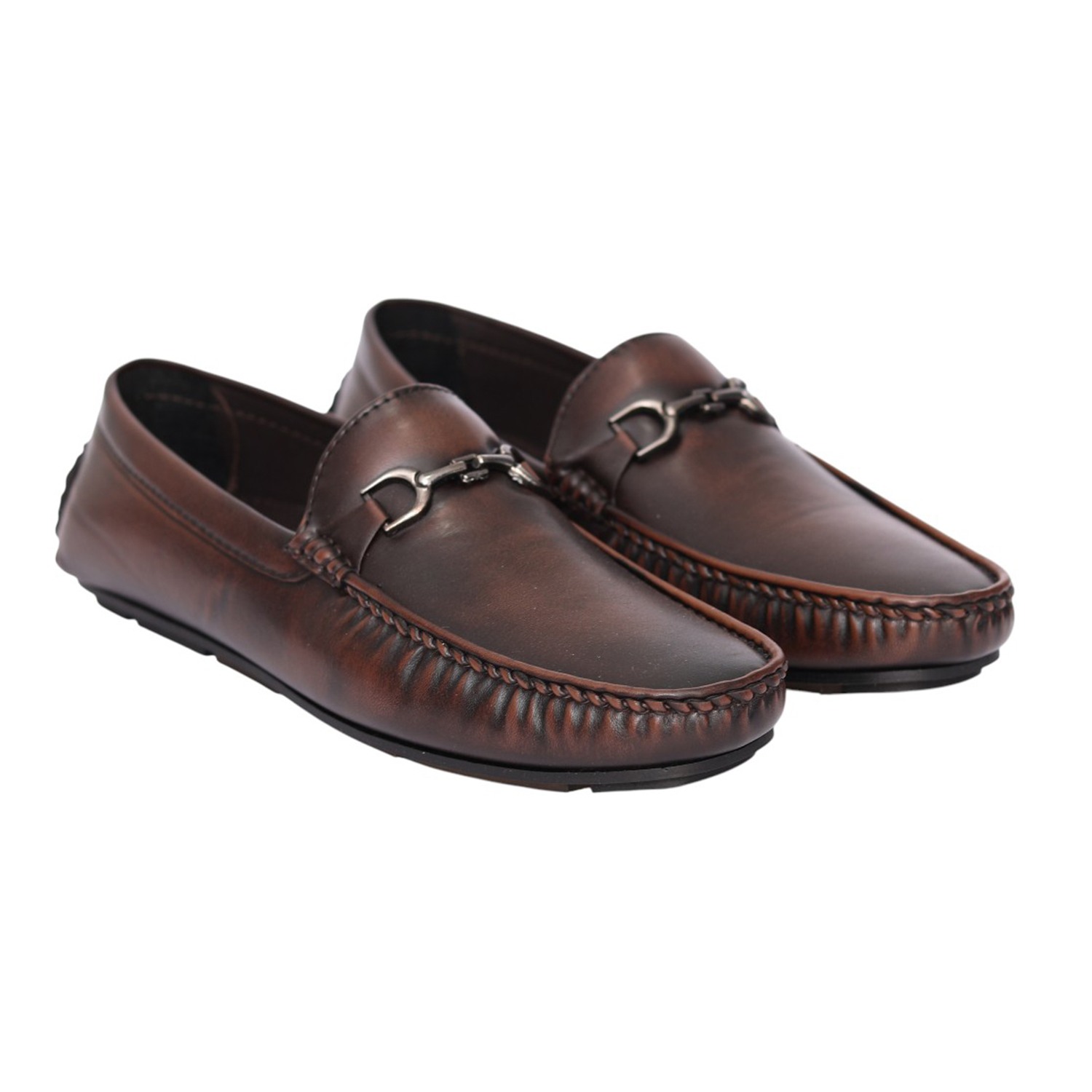 Men Brown Metal Bit Driving Loafers