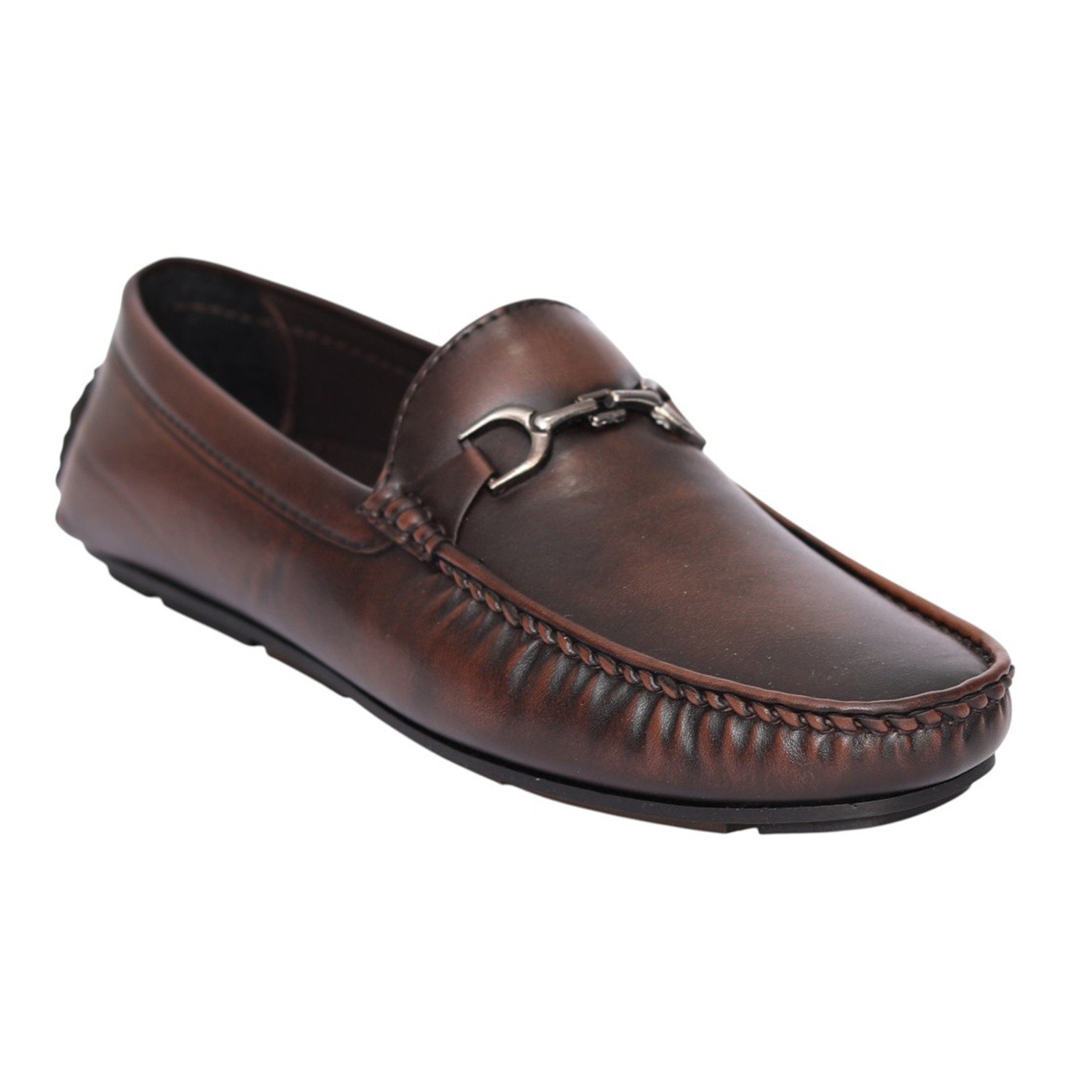 Men Brown Metal Bit Driving Loafers