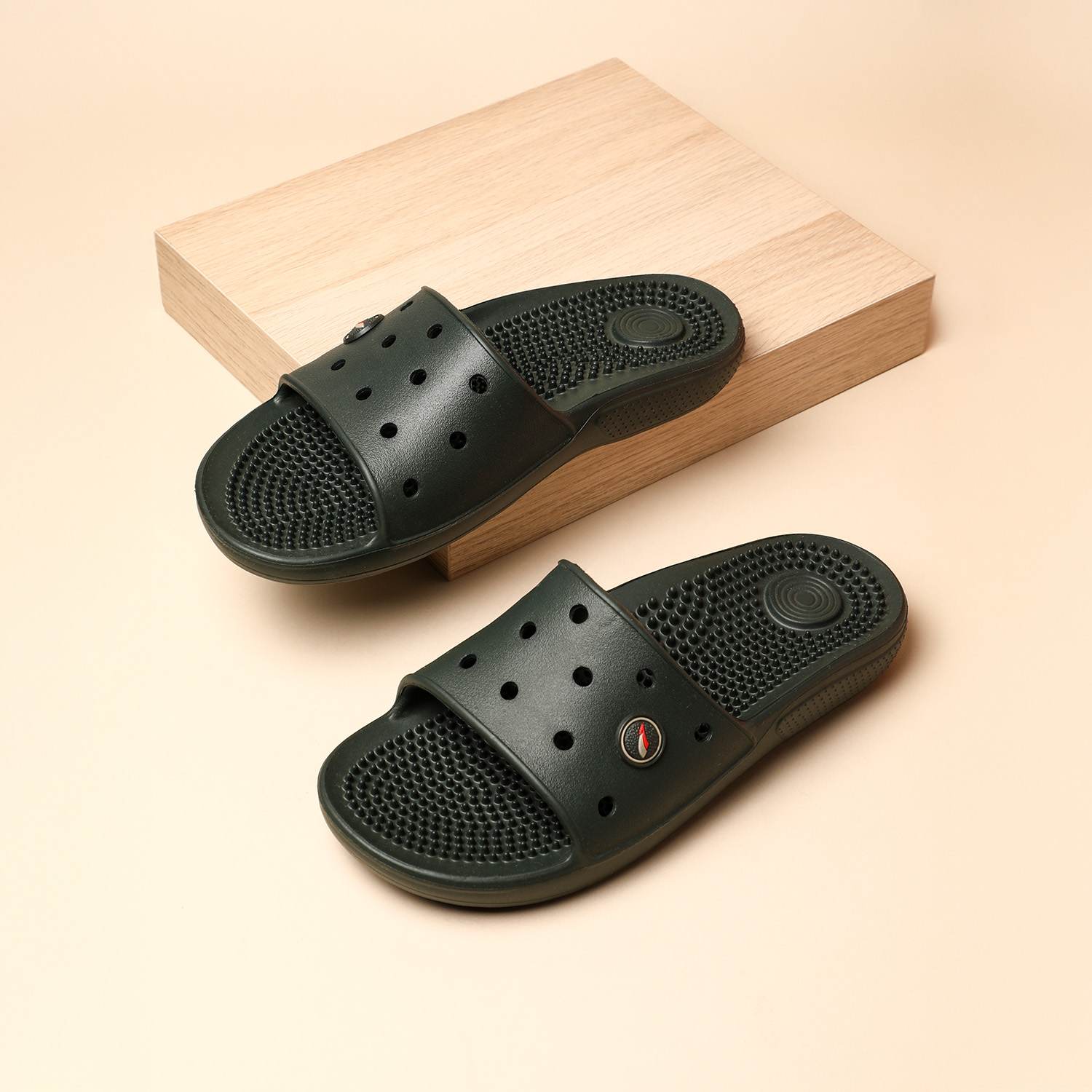 Men Olive Slides-Flip Slip On