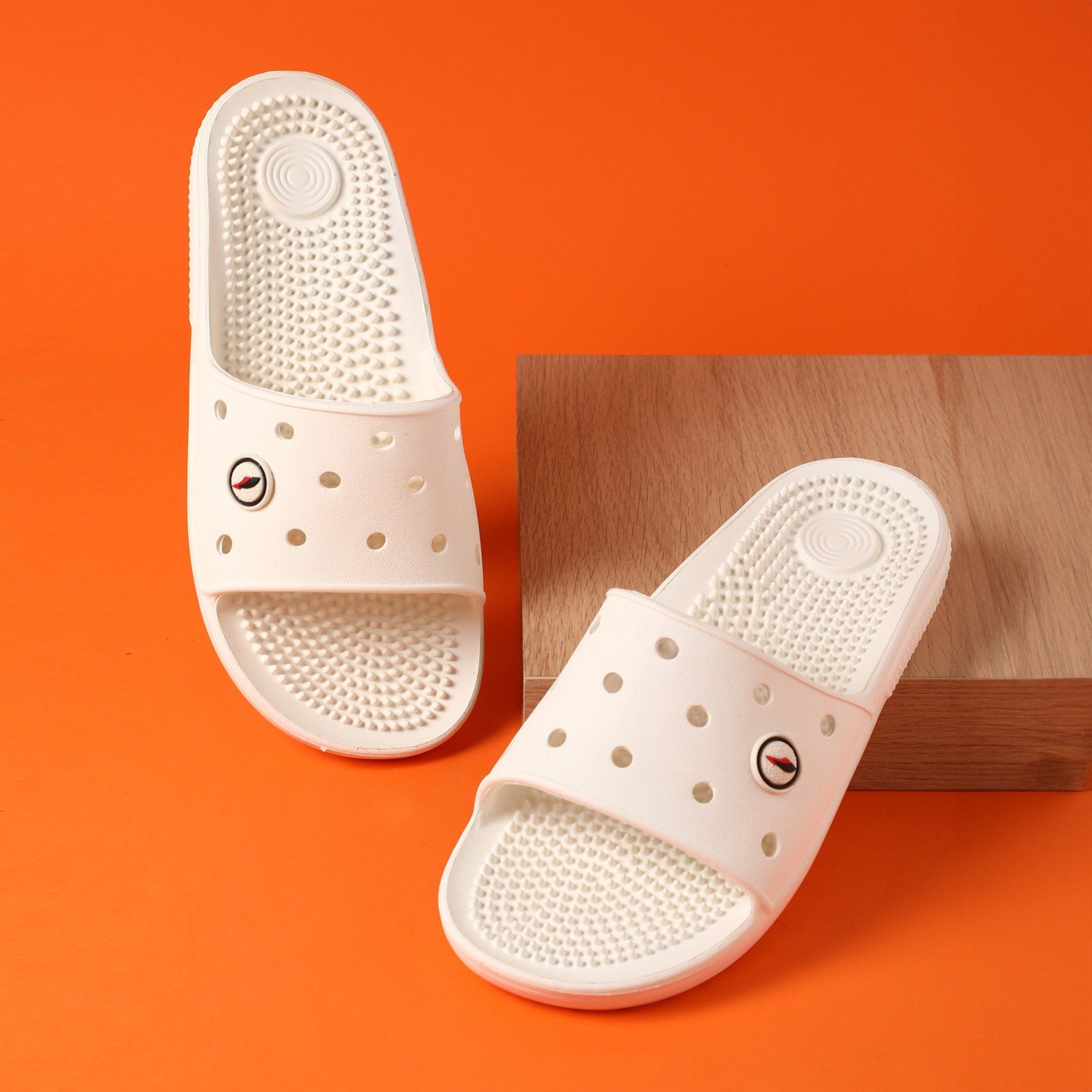 Men White Slides-Flip Slip On