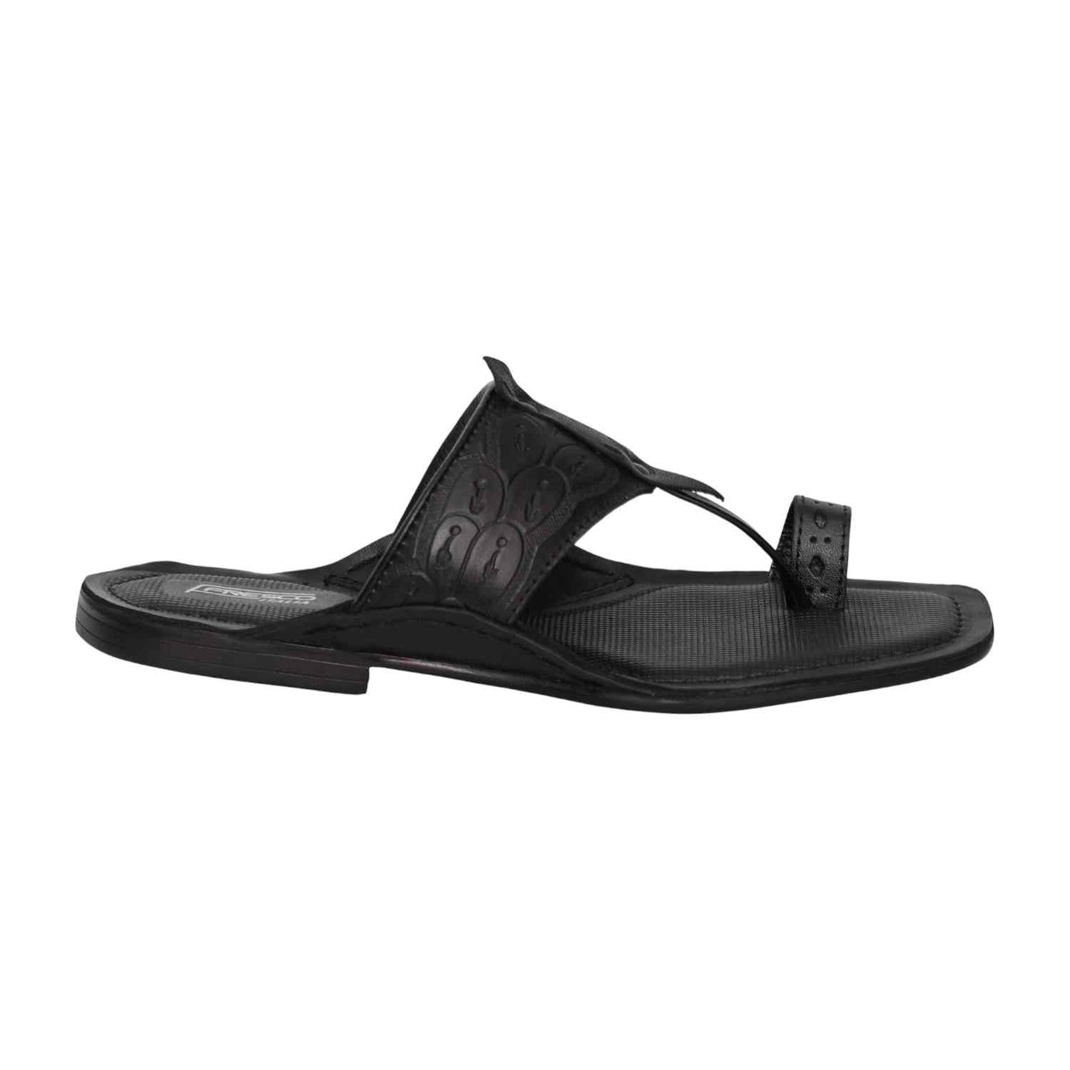 Men Black Emboss Loop Sandals