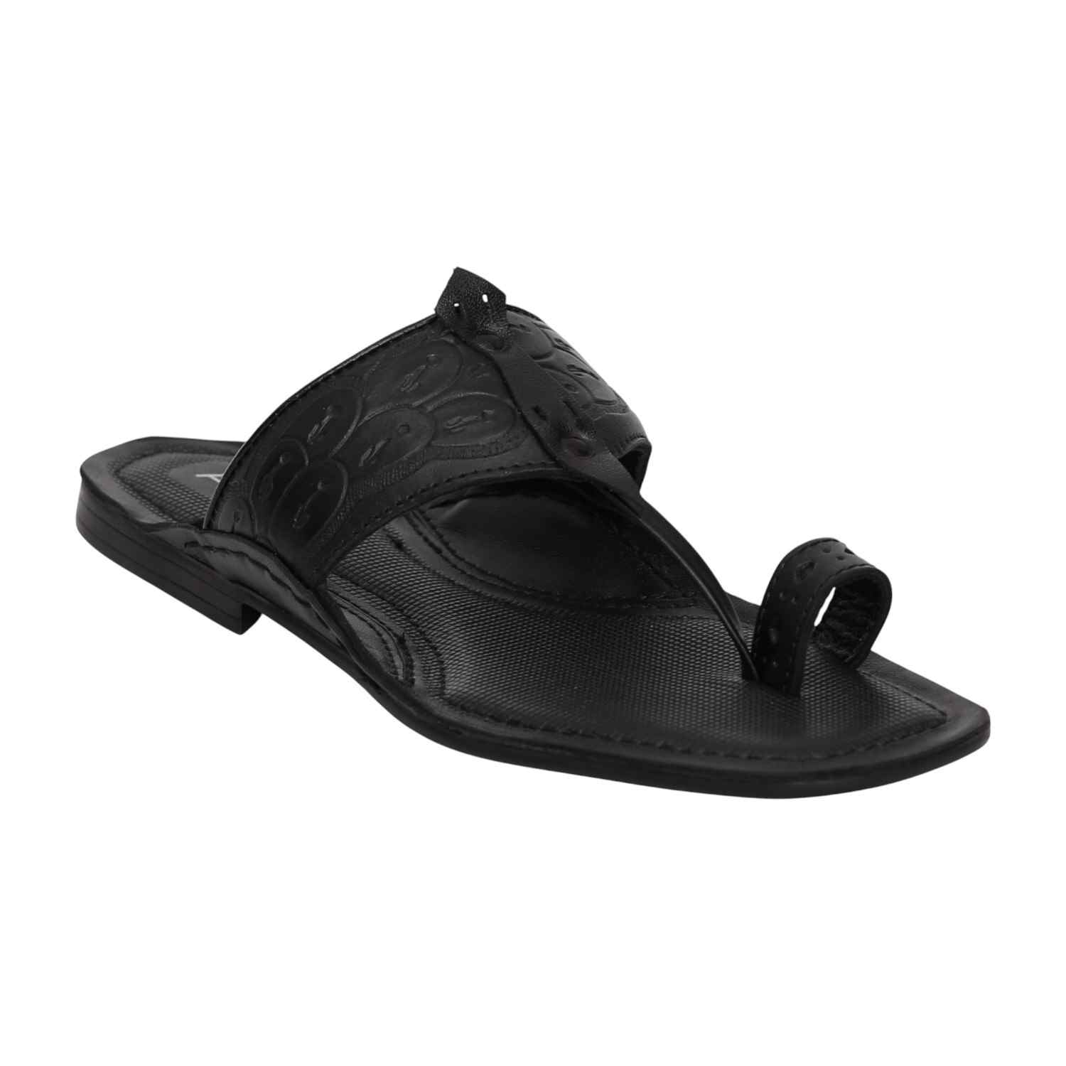 Men Black Emboss Loop Sandals