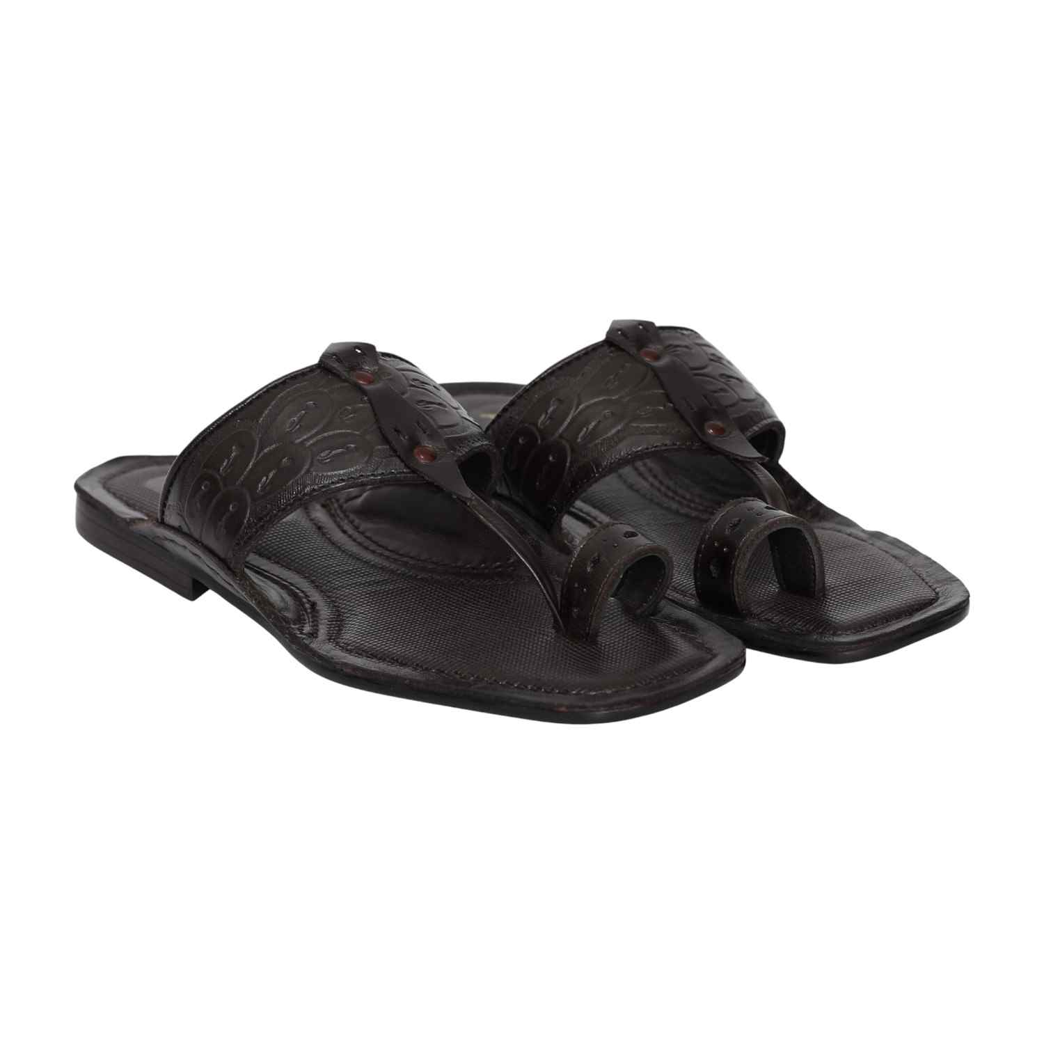 Men Brown Emboss Loop Sandals