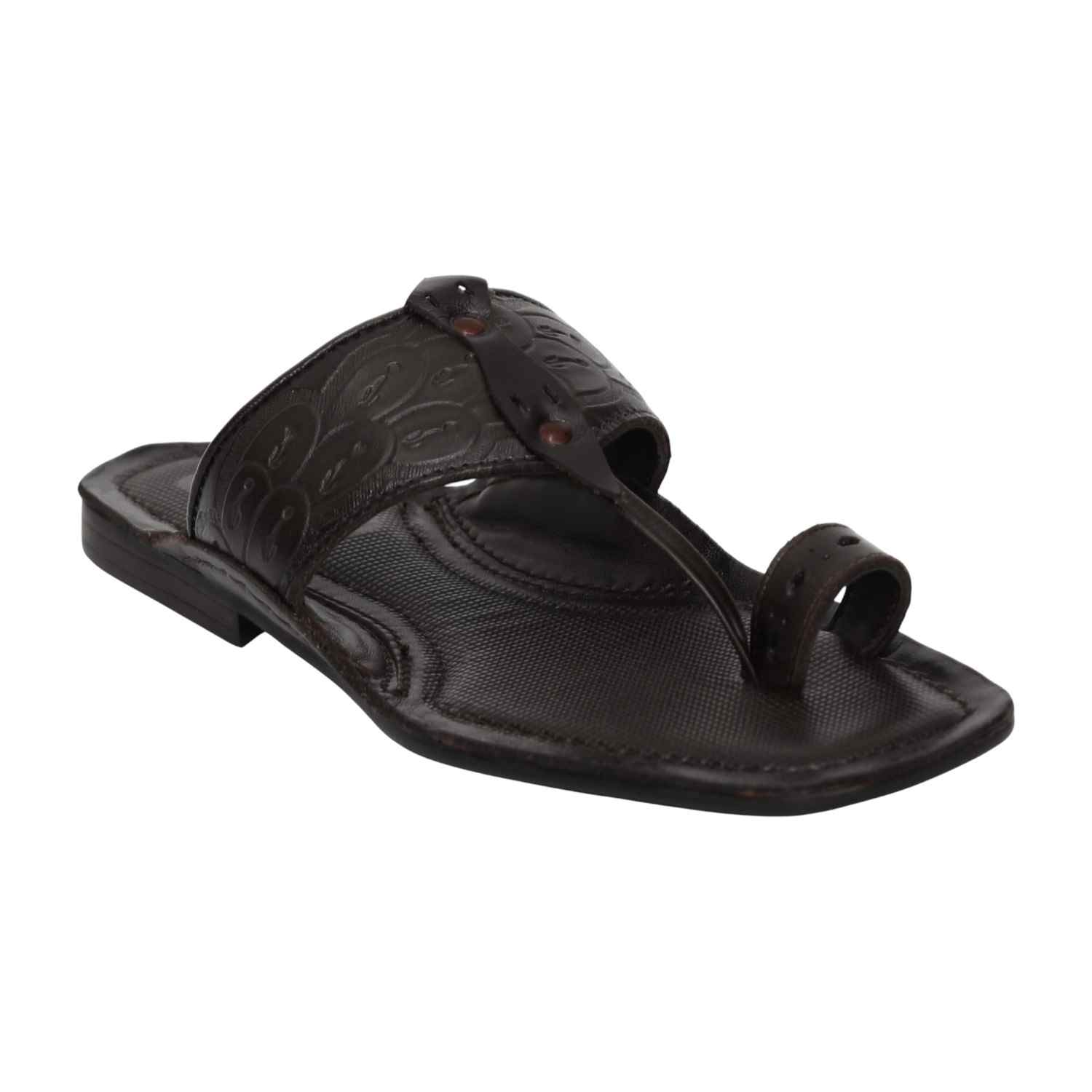 Men Brown Emboss Loop Sandals