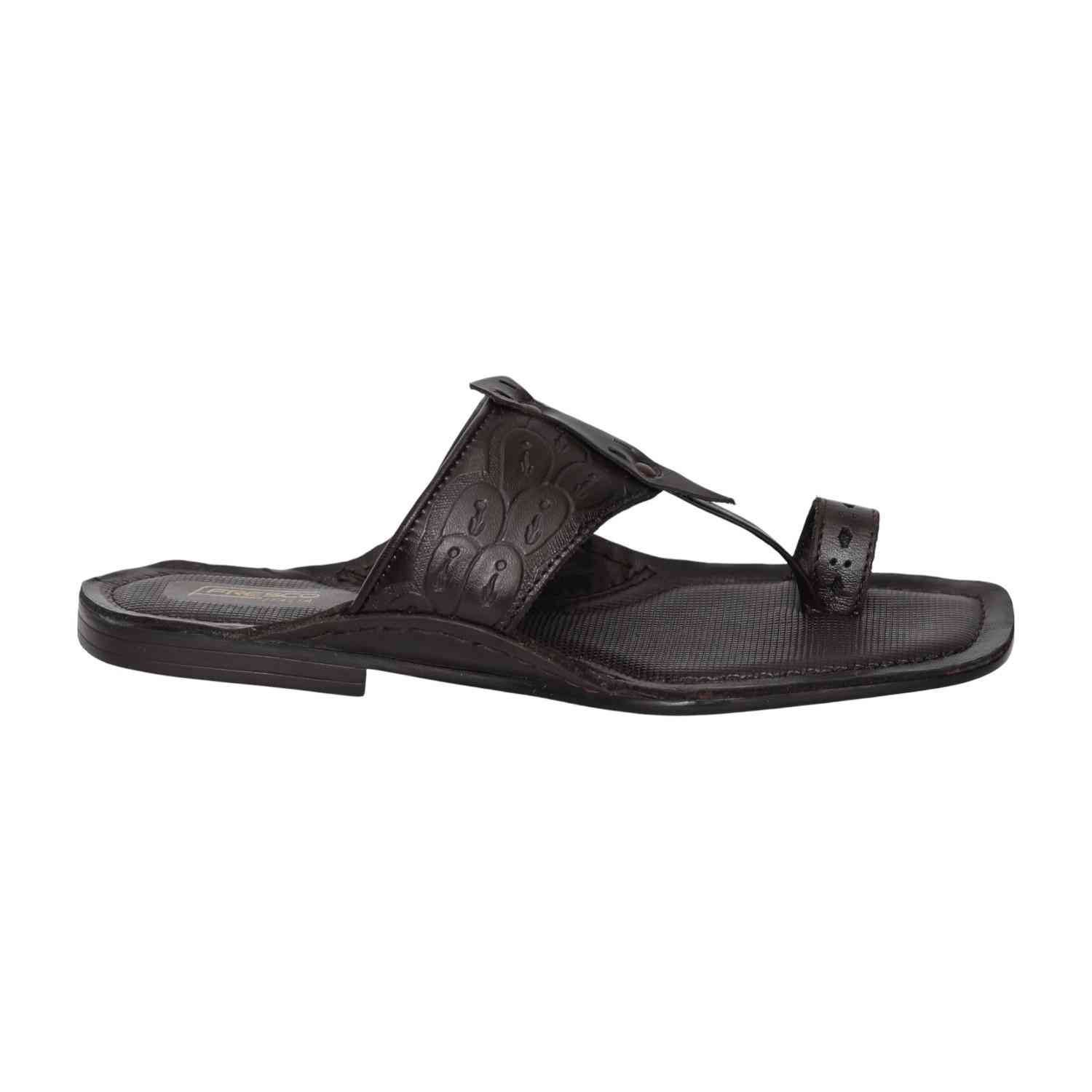 Men Brown Emboss Loop Sandals