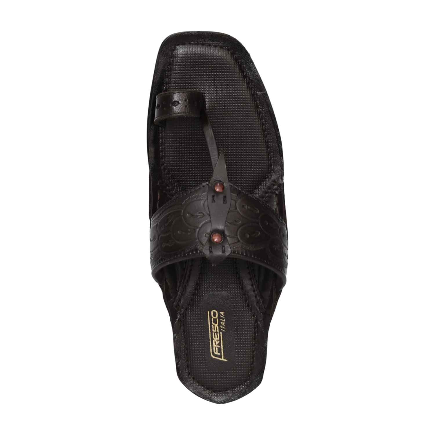 Men Brown Emboss Loop Sandals