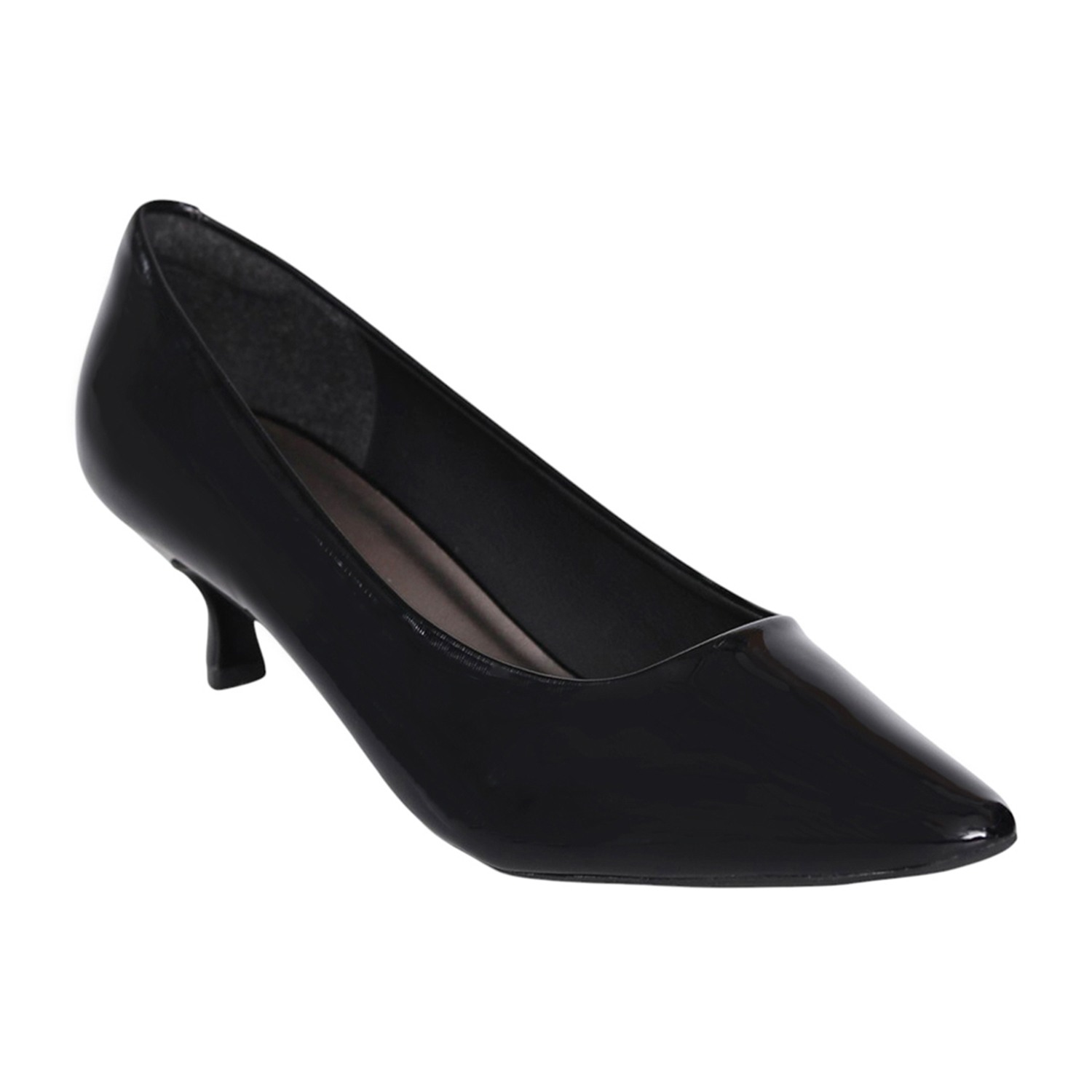 Women Black Pointed Toe Kitten Heel Pumps