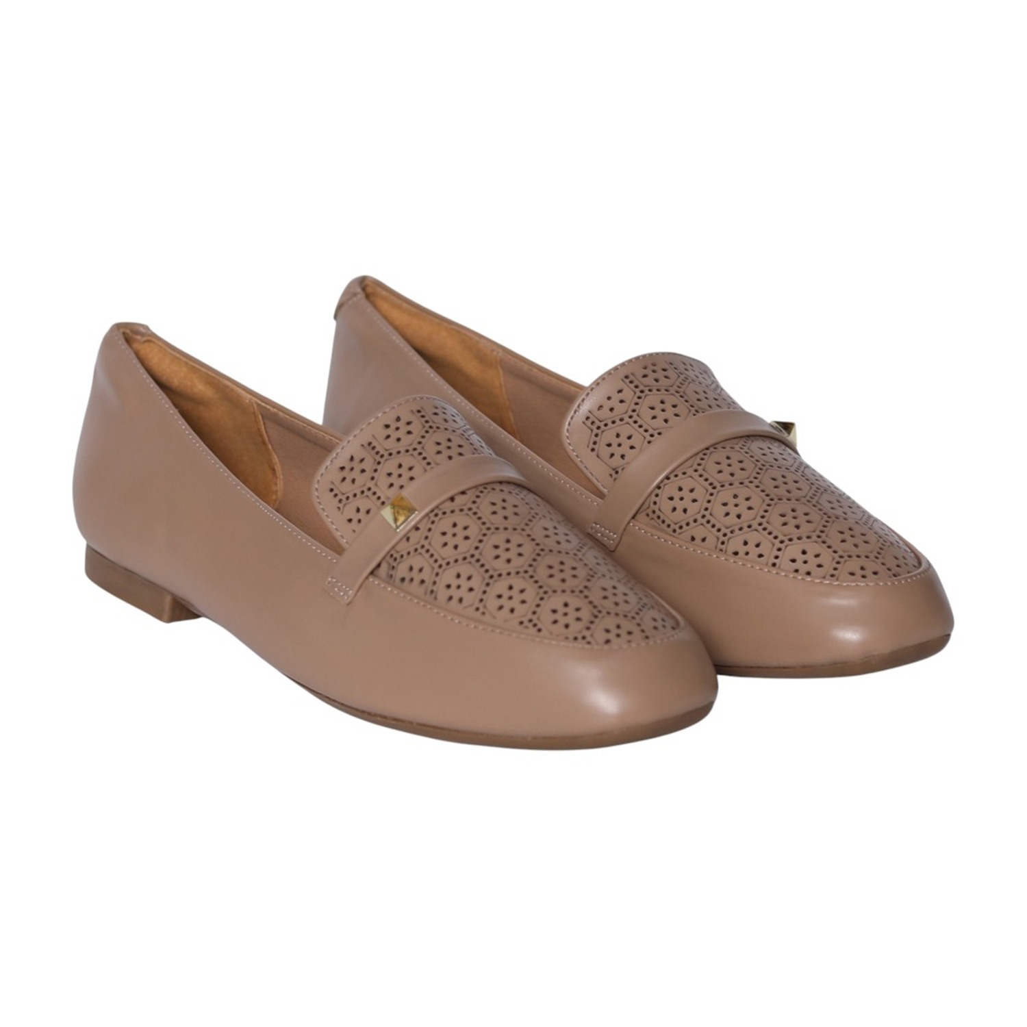 greta | Women Beige Laser-Cut Flat Loafers|1