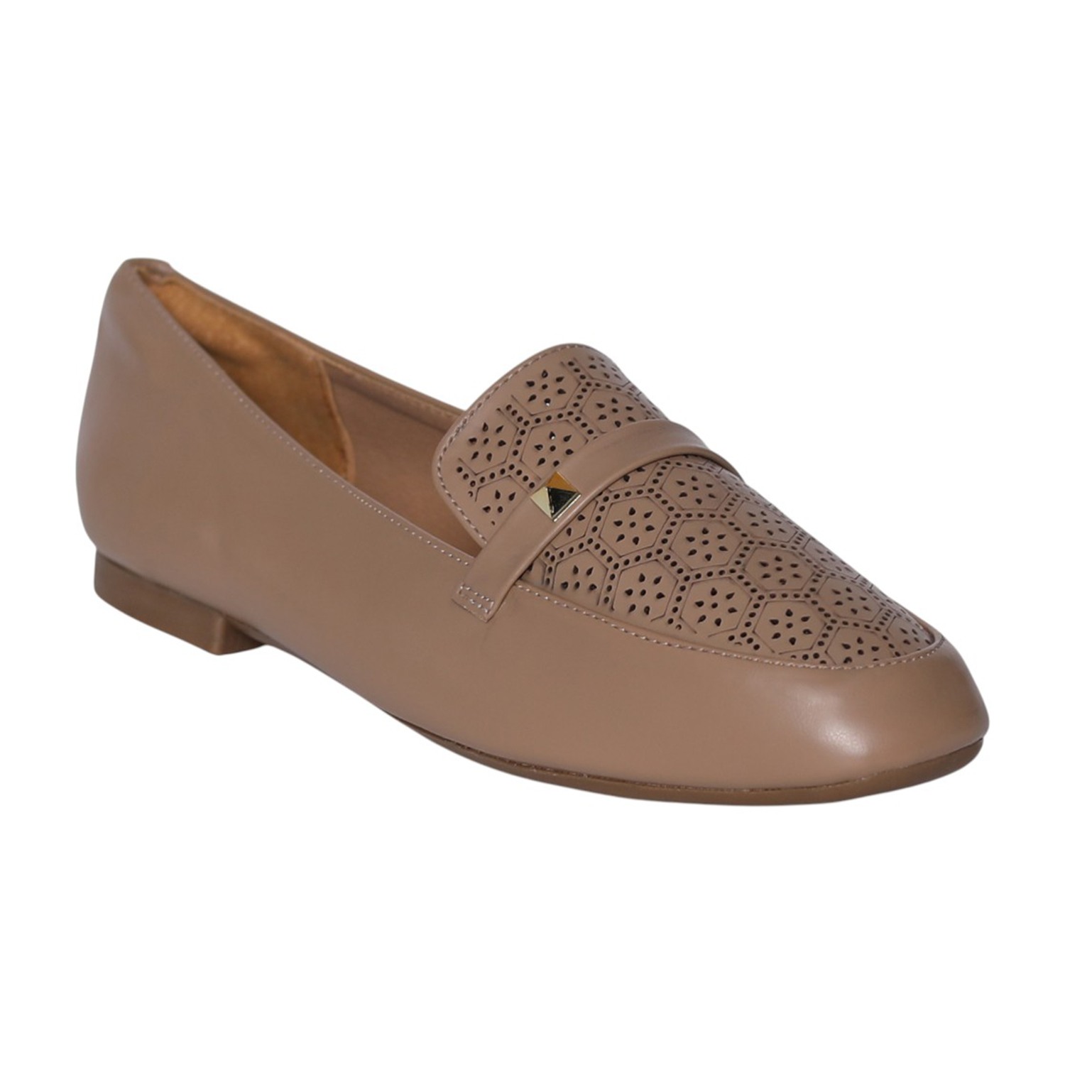 greta | Women Beige Laser-Cut Flat Loafers|0