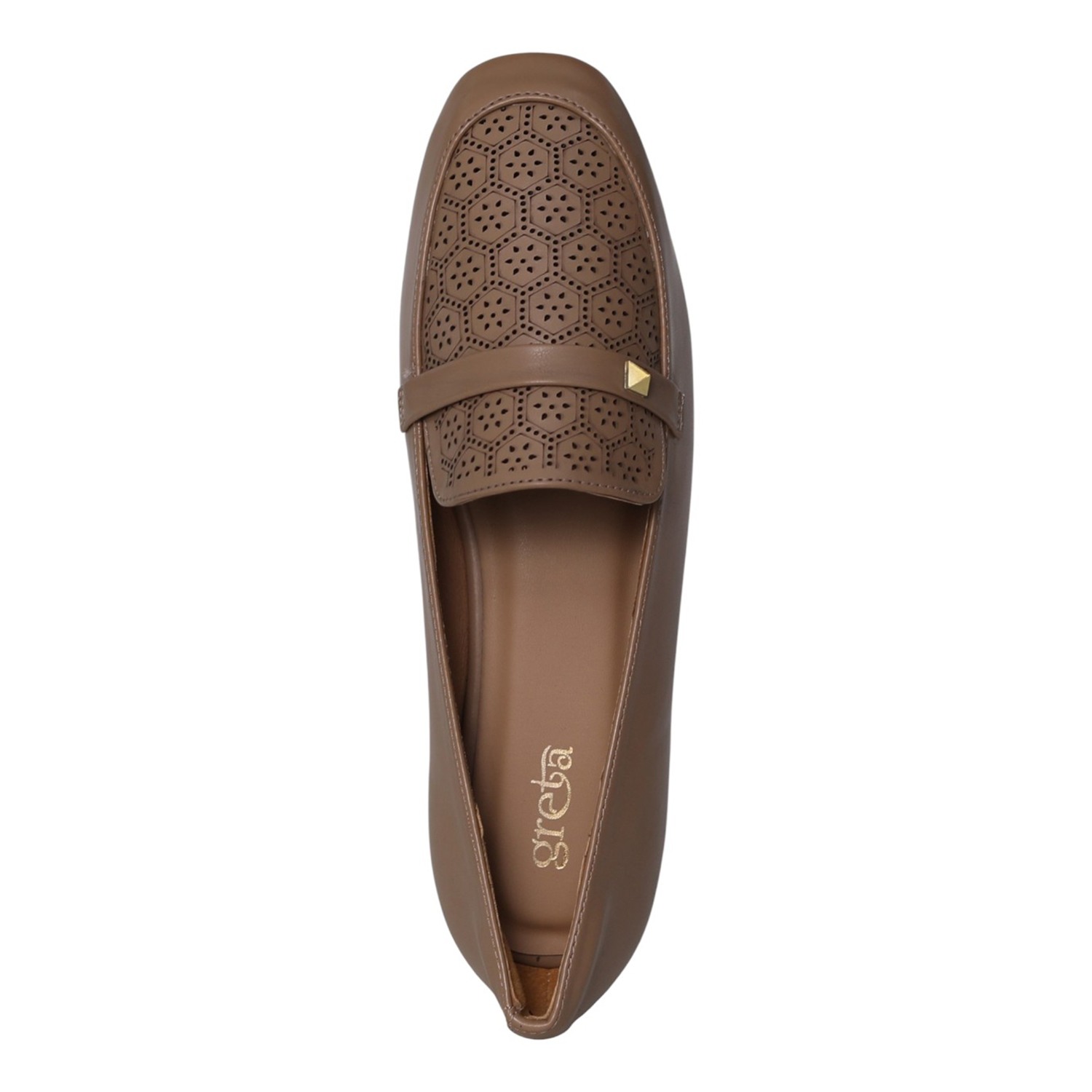 greta | Women Beige Laser-Cut Flat Loafers|3